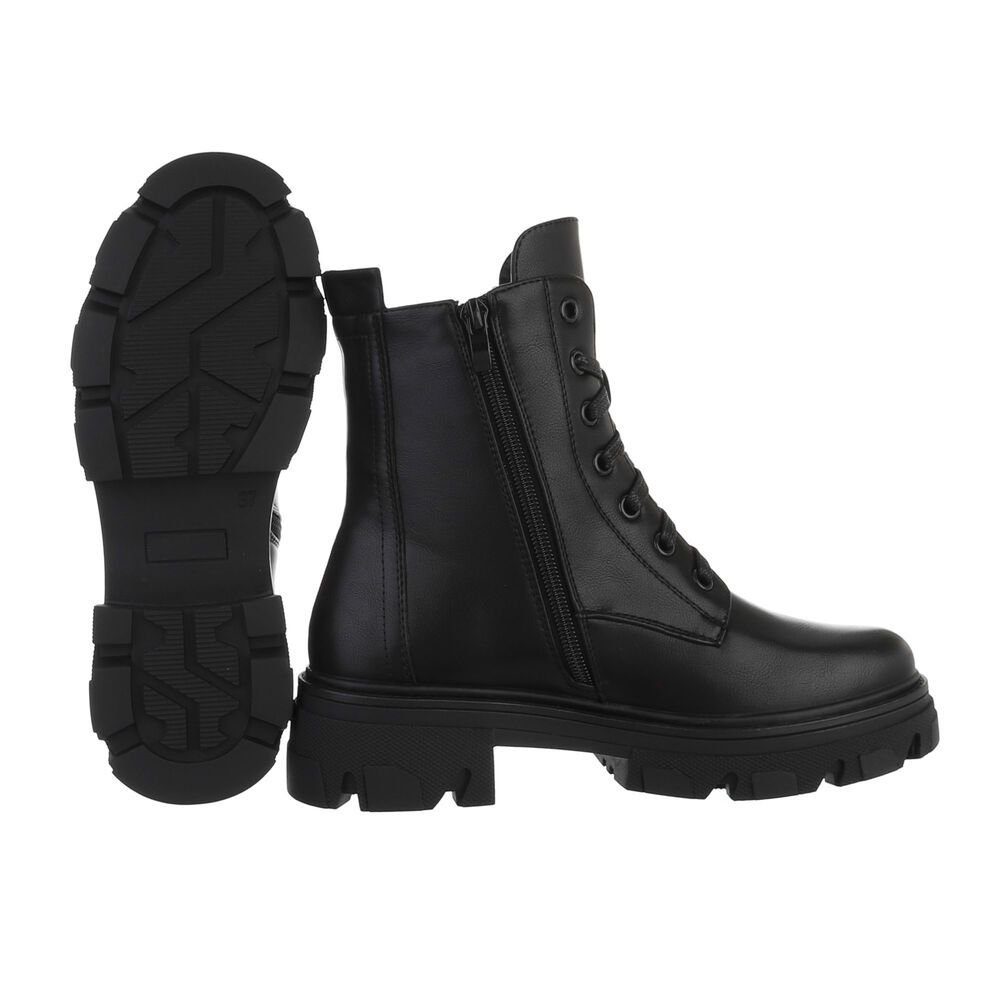Ital-Design Moderne Schnürstiefelette mit Reißverschluss und robuster Profilsohle Schnürstiefelette (72344510) Blockabsatz Plateaustiefeletten in Schwarz