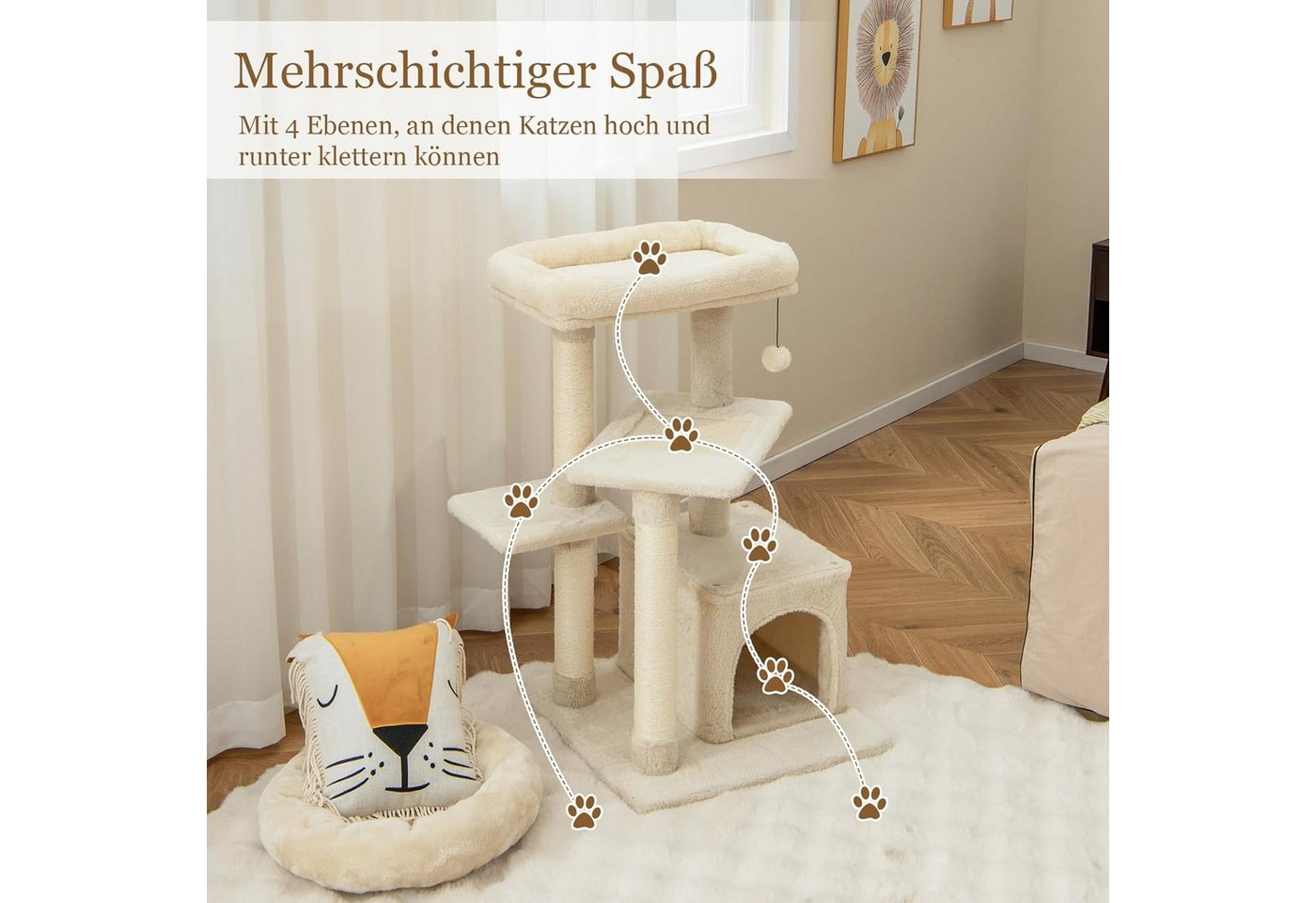 Thumbnail - KOMFOTTEU Kratzbaum Katzenbaum, mit Katzenhöhle, 4-stufiges Katzen Aktivitätszentrum