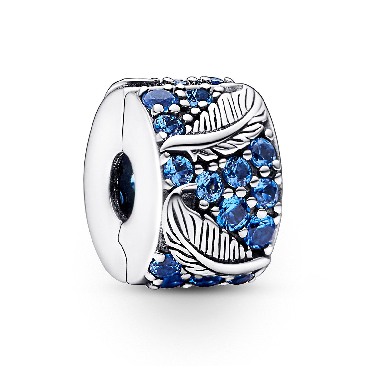 Pandora Charm Kristall Silber Clip Geschwungene Feder & Pavé