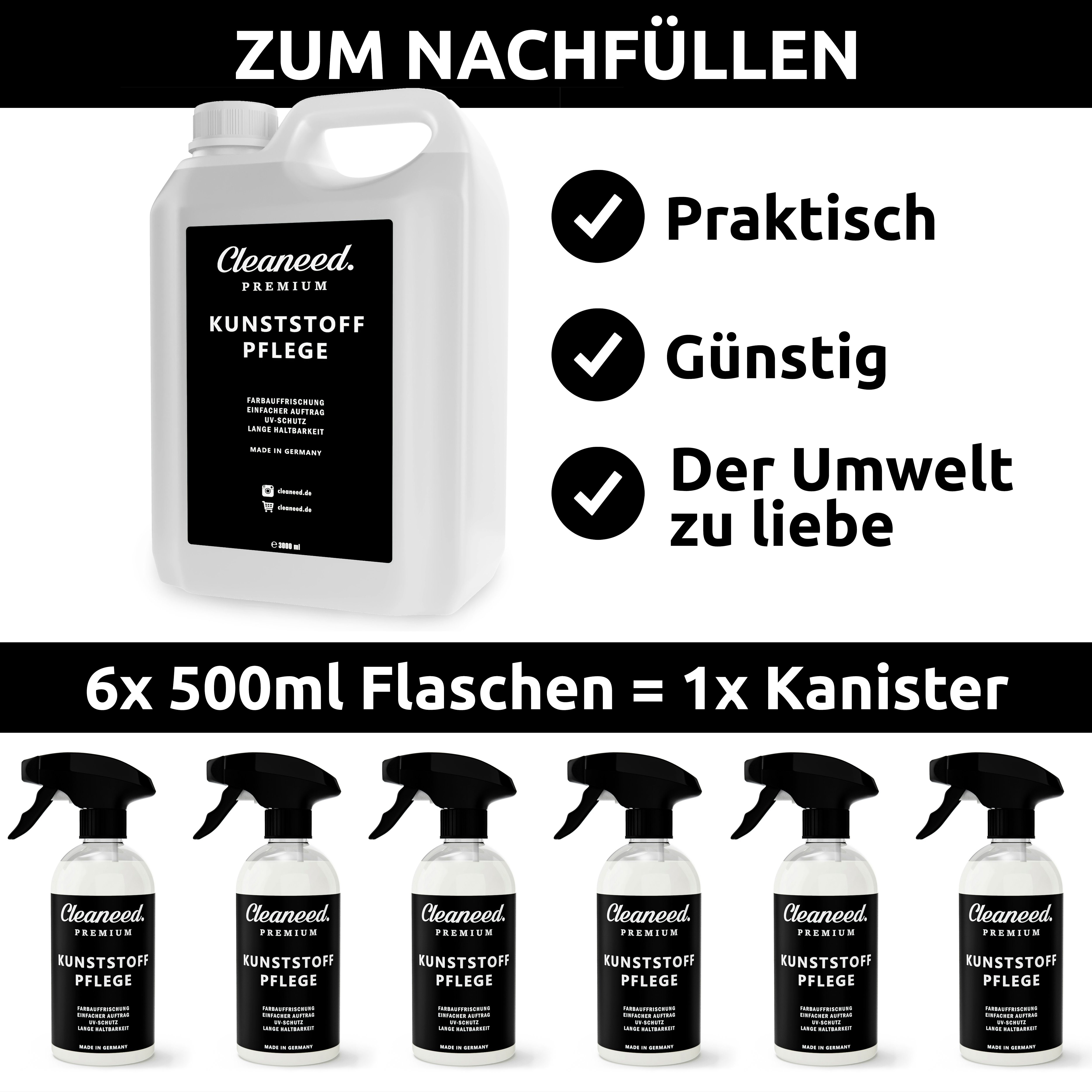 Einfacher Kunststoffpflege Cleaneed Lange Kunststoffpflegemittel UV-Schutz, Premium Farbauffrischung, Germany), Made – Haltbarkeit, Auftrag (Matt, in