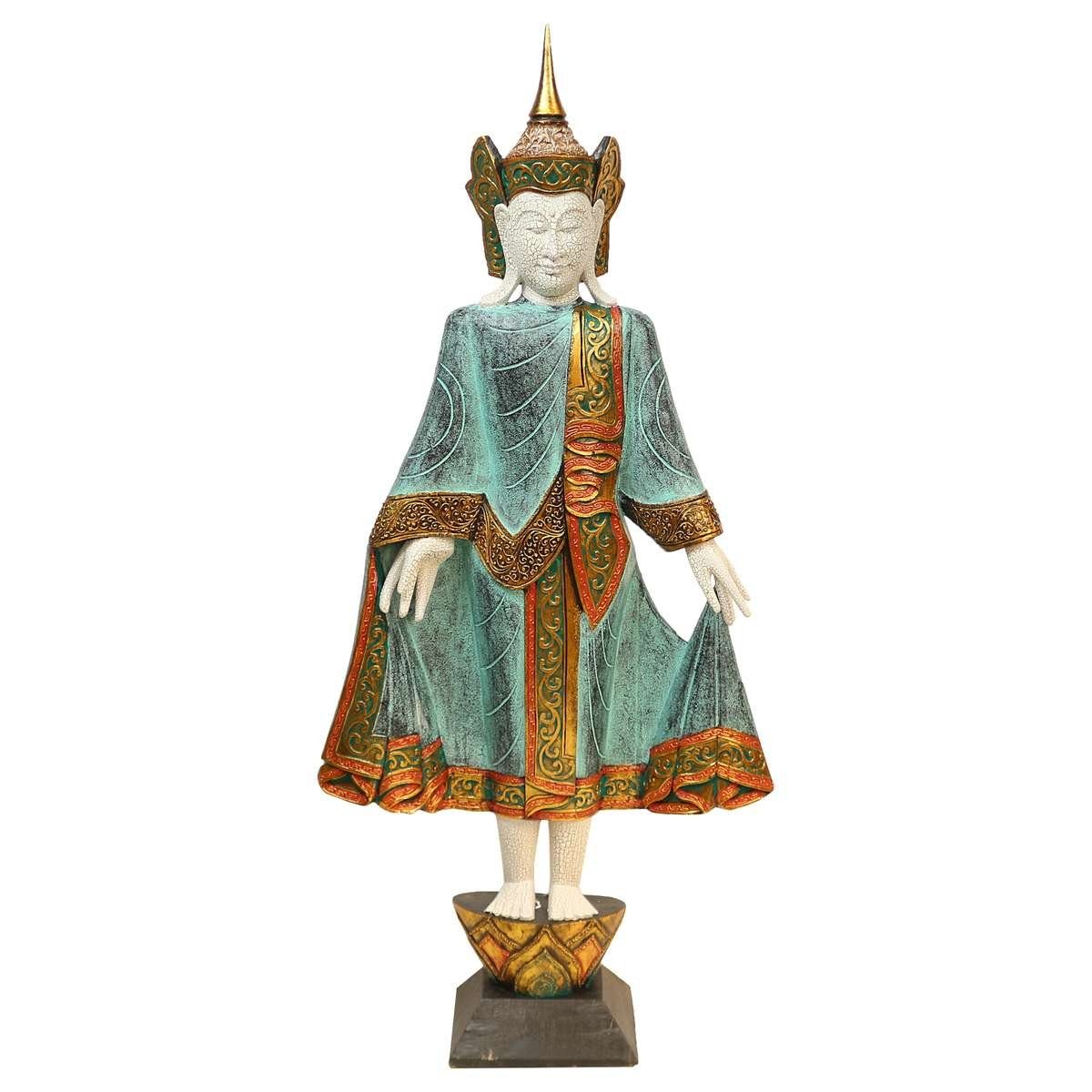 Statue Handarbeit Dekofigur traditionelle Galerie St), (1 Ursprungsland Oriental cm in im Resin Große Buddha Herstellung Gold Türkis 180