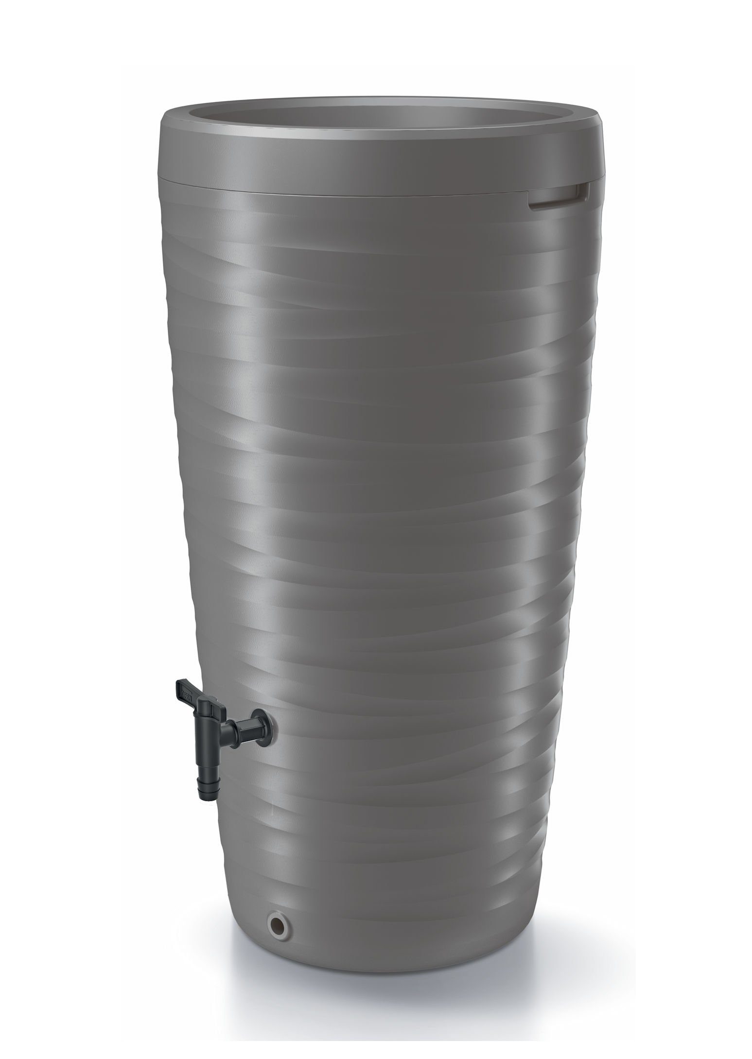 Spetebo Regenwassertank Design Regentonne 240 L mit Wasserhahn - anthrazit, 240.00 l, (Komplett-Set, 5-tlg., 2 x Ablauf- Anschlüssen- Anschluss-Abdeckung- Pflanzschale), Regentank mit Pflanzschale als Deckel - Regen Fass Wasser Tank