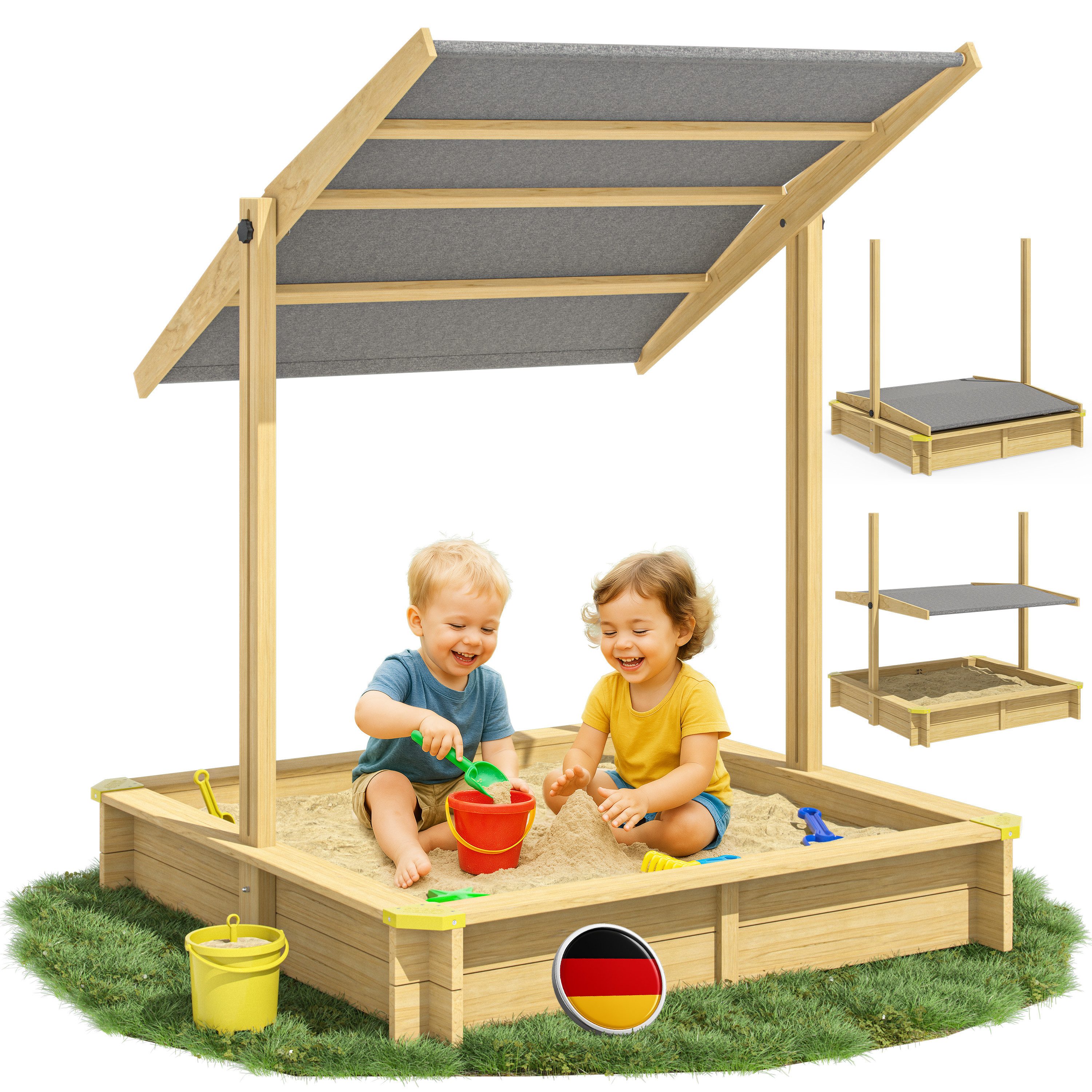 Spielwerk Sandkasten Samu, mit Dach 120x120cm Groß Naturbelassenes Holz Fül günstig online kaufen