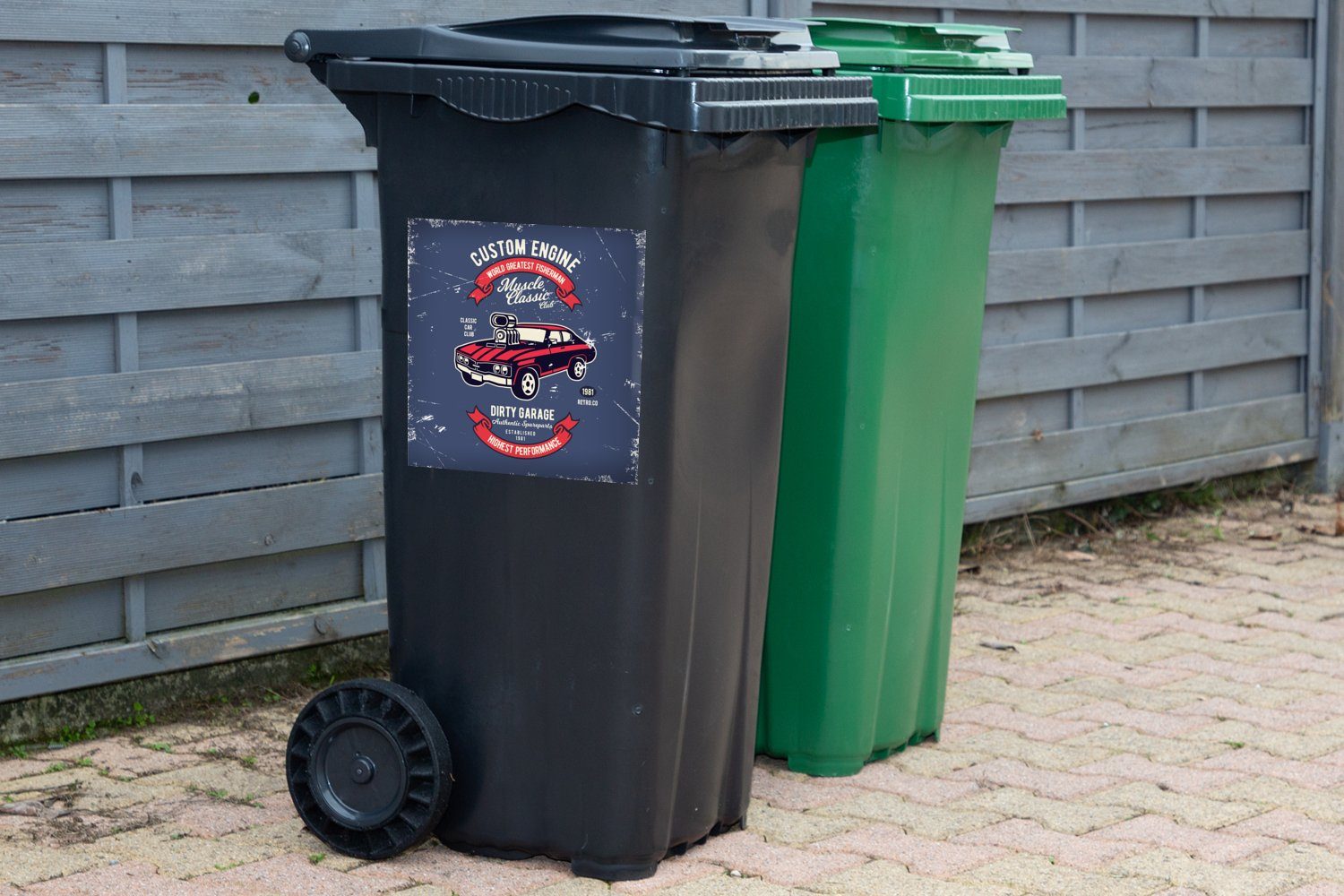 MuchoWow Wandsticker Auto Sticker, (1 Motorrad Briefe St), Mülltonne, - - Abfalbehälter - Retro Container, Mülleimer-aufkleber