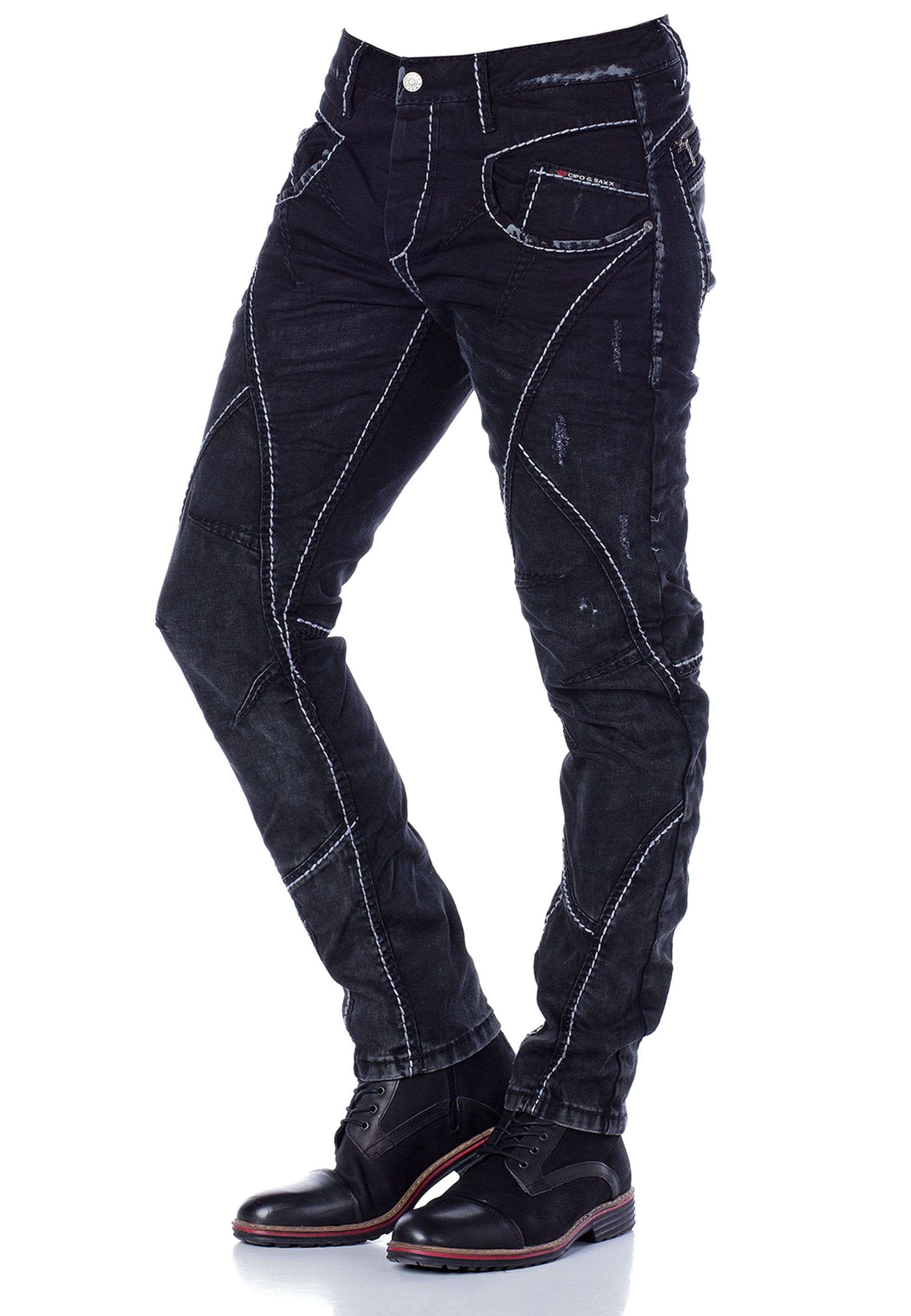 & Straight Baxx Teilungsnähten extravaganten Cipo mit in Fit Jeans Bequeme
