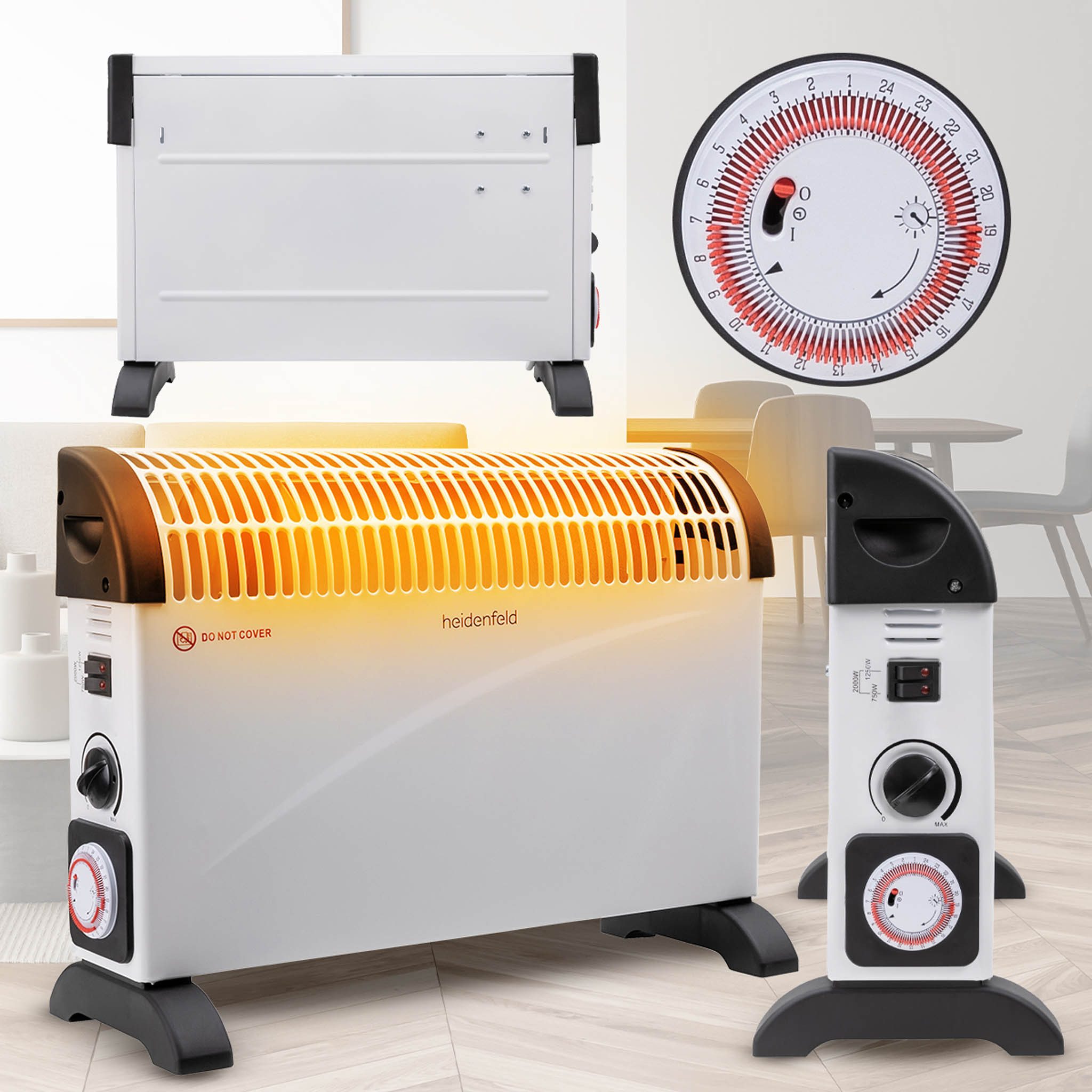 Heidenfeld Heizlüfter Konvektor Elektroheizung HL200 3 Jahre Garantie 3 Heizstufen, 2000 W, energiesparende Heizung elektro, Heizstrahler, Heizkörper, Heizlüfter