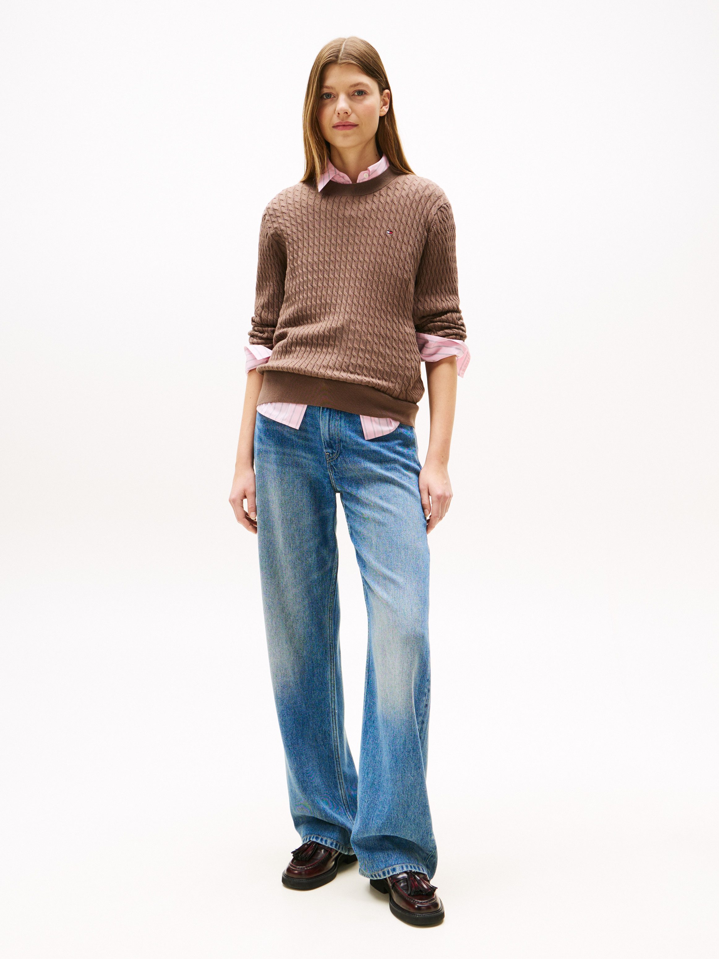 Tommy Hilfiger Rundhalspullover CO CABLE C-NK LS SWEATER Baumwolle, mit Zop günstig online kaufen