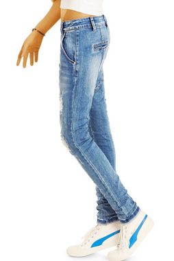 be styled Boyfriend-Jeans Baggy Boyfriend Low Waist im lockeren Tapered Fit - schräge Knopfleiste - Damen Jeanshose - j16L-2 5-Pocket-Style, mit Stretch-Anteil