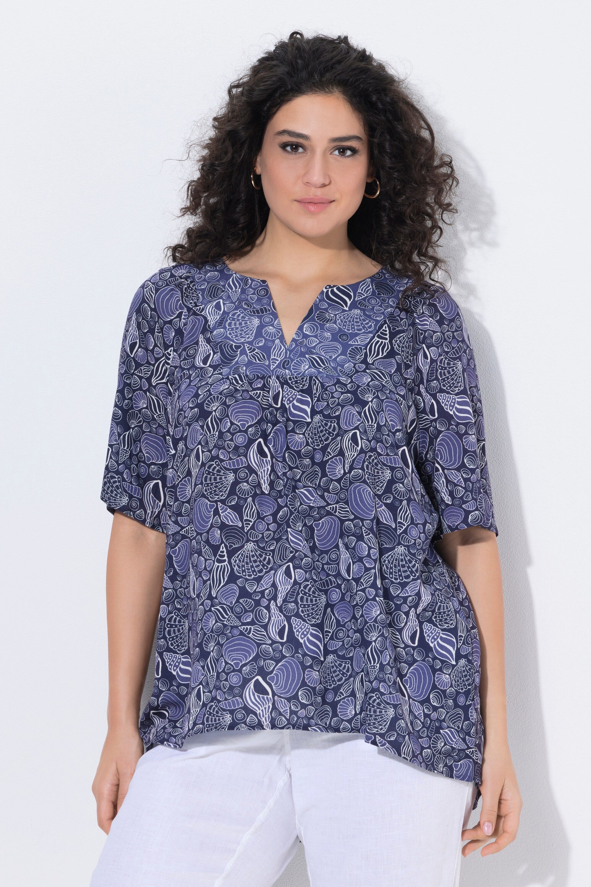 Ulla Popken Tunika Tunika Muscheln A-Linie Tunika-Ausschnitt Halbarm