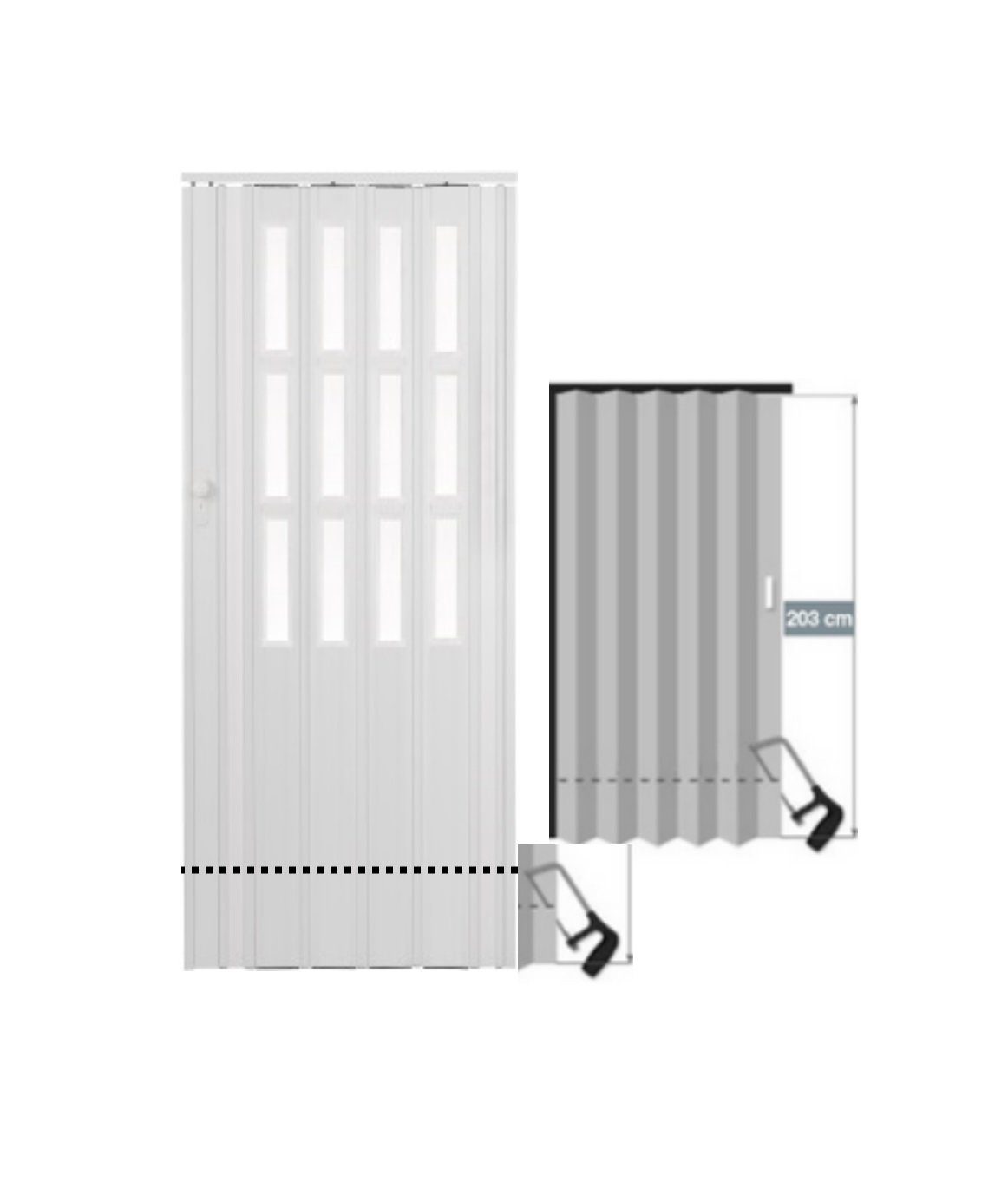 Standom Falttür Schiebetür weiß farben Fenster H. 201 cm für Türbreite bis 94 cm st5 (1 Karton, 1-St., 1 Set), teils vormontiert