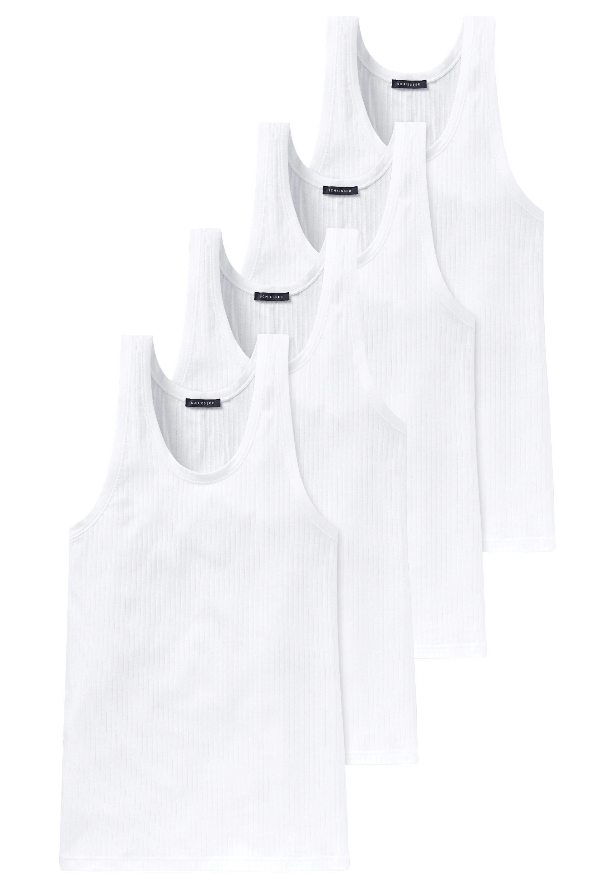 / Unterhemd Weiß 4-St) Tanktop (Spar-Set, und Flexibel Cotton Unterhemd Authentic - formstabil 4er Baumwolle - Essentials Pack Schiesser