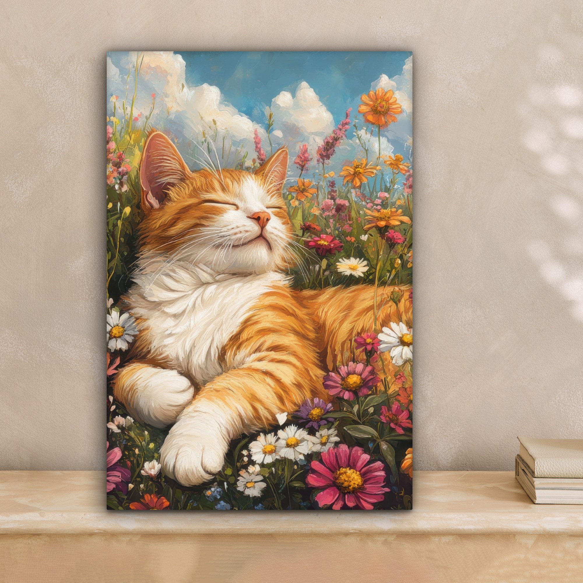 OneMillionCanvasses® Leinwandbild Katze - Blumen - Entspannen, Fotodruck (1 günstig online kaufen