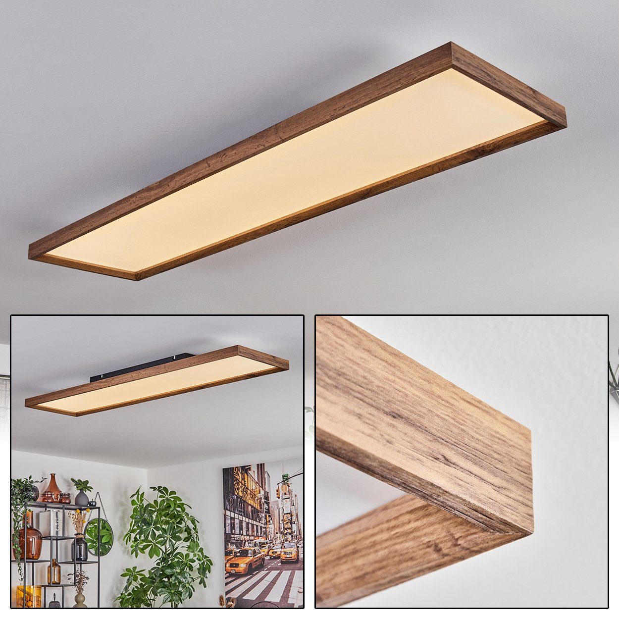 wechselbar, hofstein Deckenlampe Metall/MDF/Kunststoff aus cm Lumen, in Kelvin, 36 120 Länge 4300 Kelvin, LED Schwarz/Holzoptik/Weiß, Watt, 3000 3000 Deckenleuchte