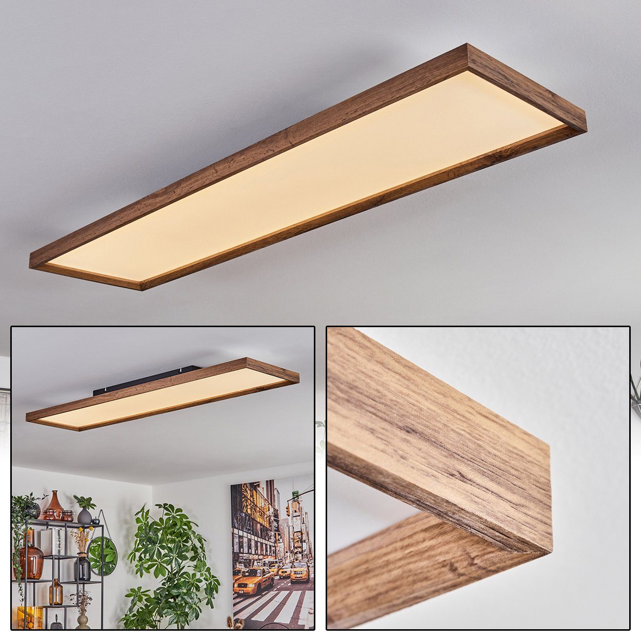 hofstein Deckenleuchte Deckenlampe aus Metall/MDF/Kunststoff in Schwarz/Hol günstig online kaufen