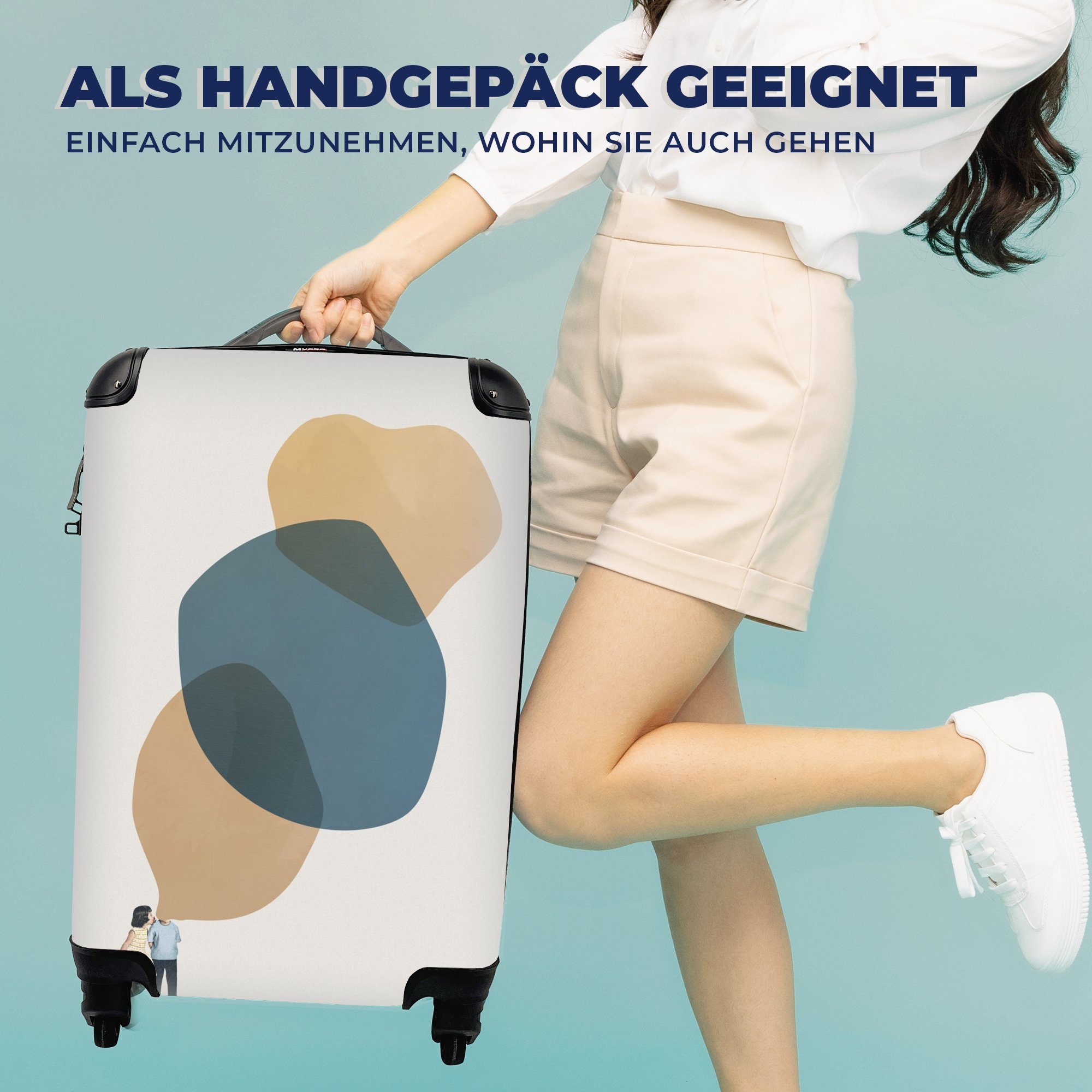 MuchoWow Handgepäckkoffer Wolken - Retro Rollen, rollen, - Reisetasche für Mädchen, 4 Ferien, Reisekoffer Handgepäck mit Trolley