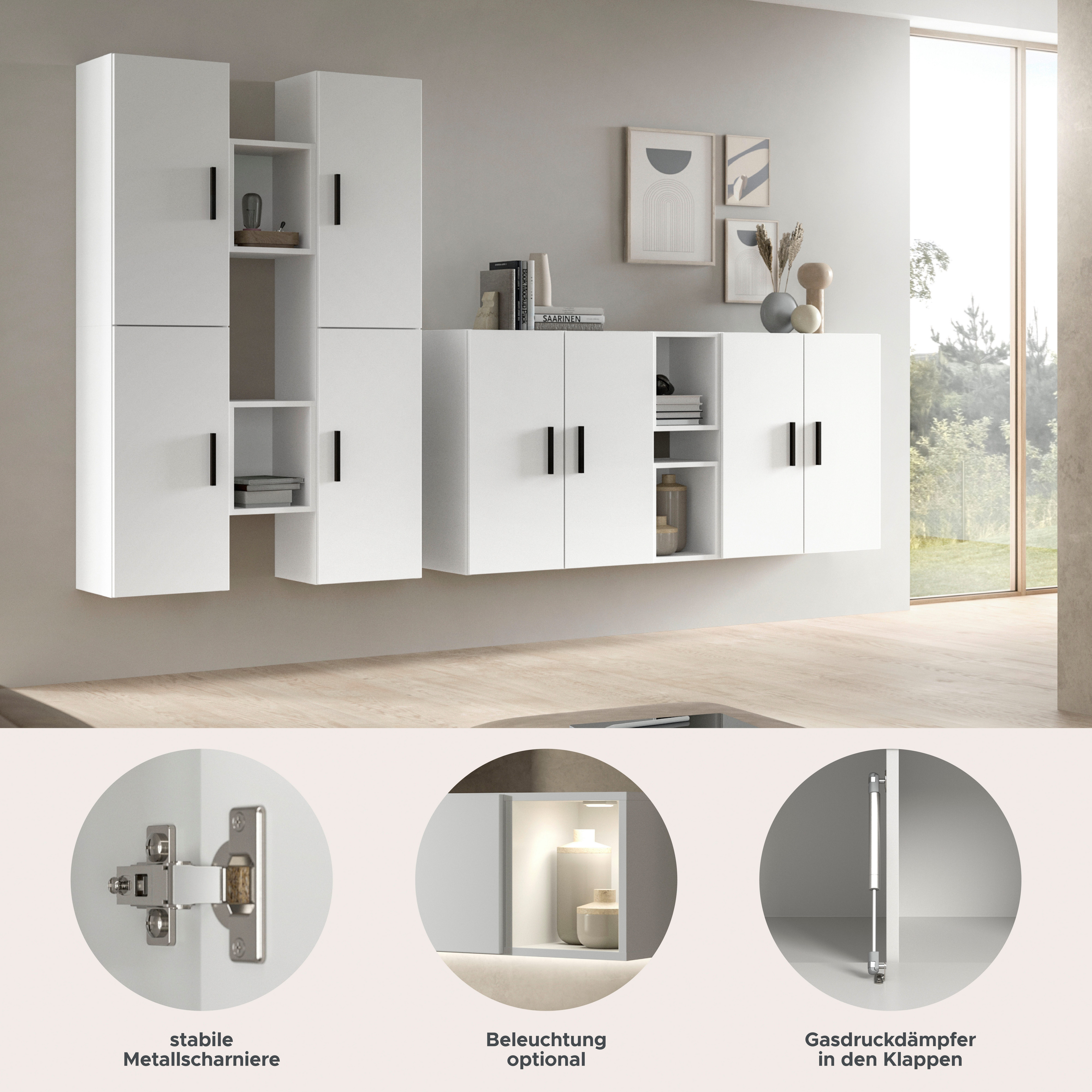 Home affaire Schrank-Set ENESTE, 12-teilig, in verschiedenen Farben, individuell kombinierbar, (4-St., verschiedenste Kombinationmöglichkeiten, stehend oder hängend), Stauraumelement, Kombination, Wohnkombination, Schrankwand, Lowboard