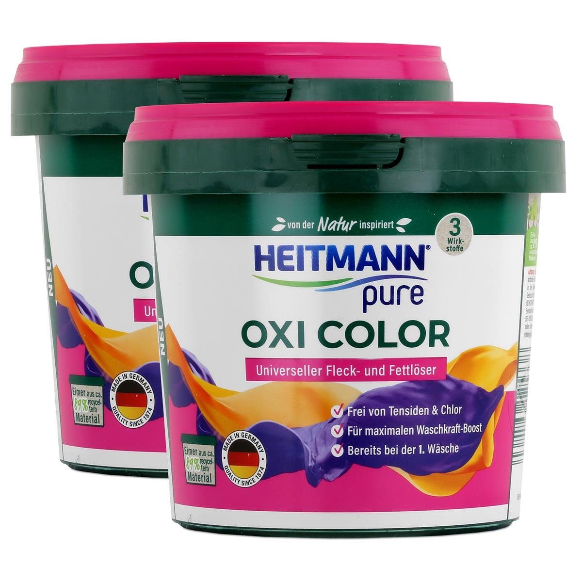 Heitmann pure Oxi Color 500g - Universeller Fleck- und Fettlöser (2er Colorwaschmittel