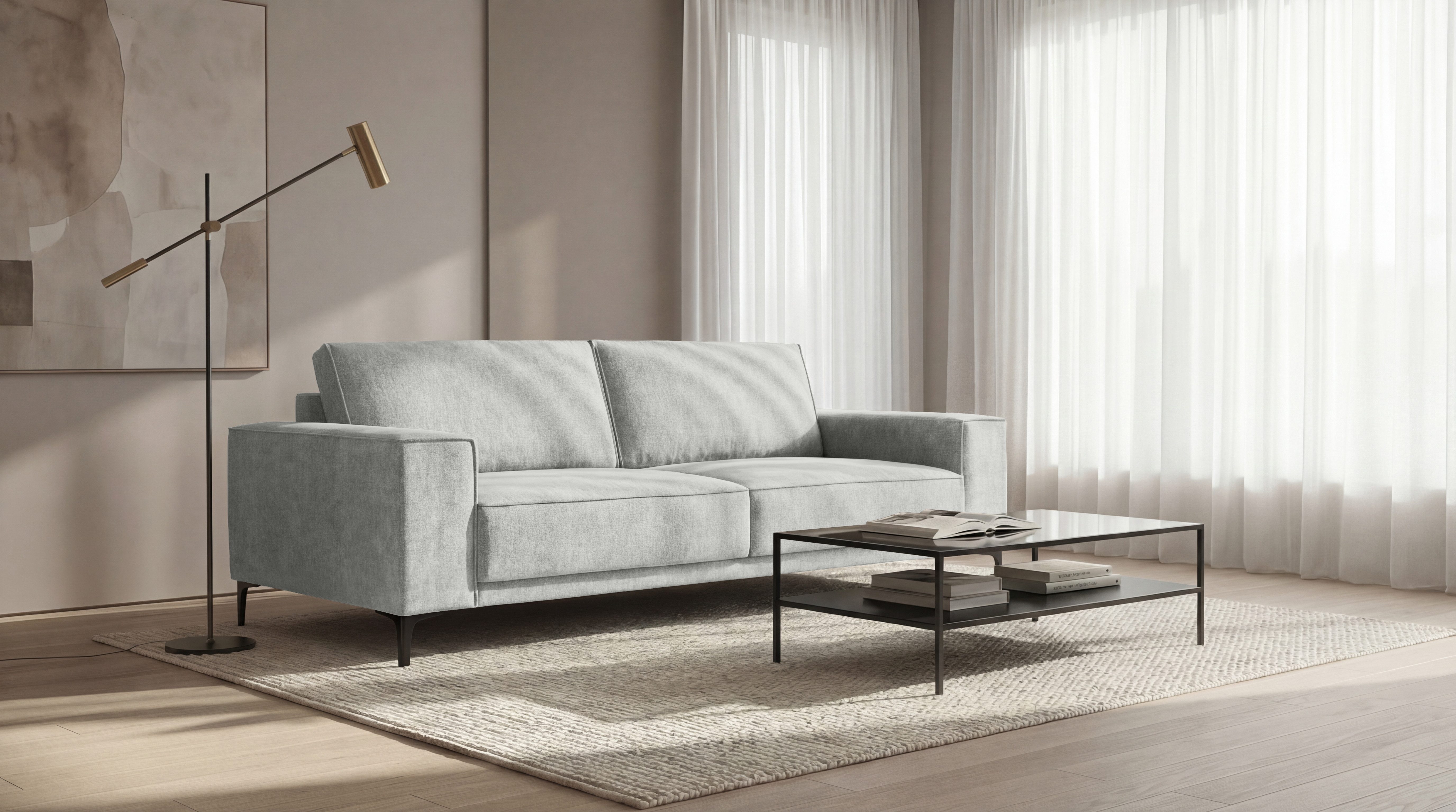 OTTO home 3-Sitzer OLAND, B: 224 cm - Skandi-Design, Struktur, Flachgewebe, Luxus-Microfaser, Boucle