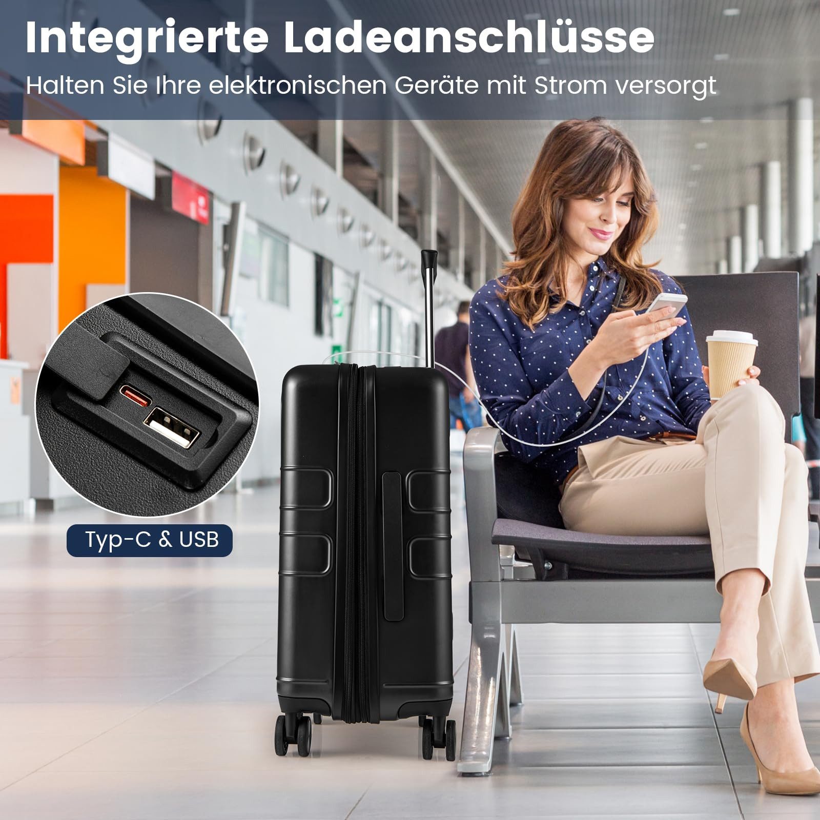 COSTWAY Hartschalen-Trolley 40L, 4 Rollen, mit günstig online kaufen
