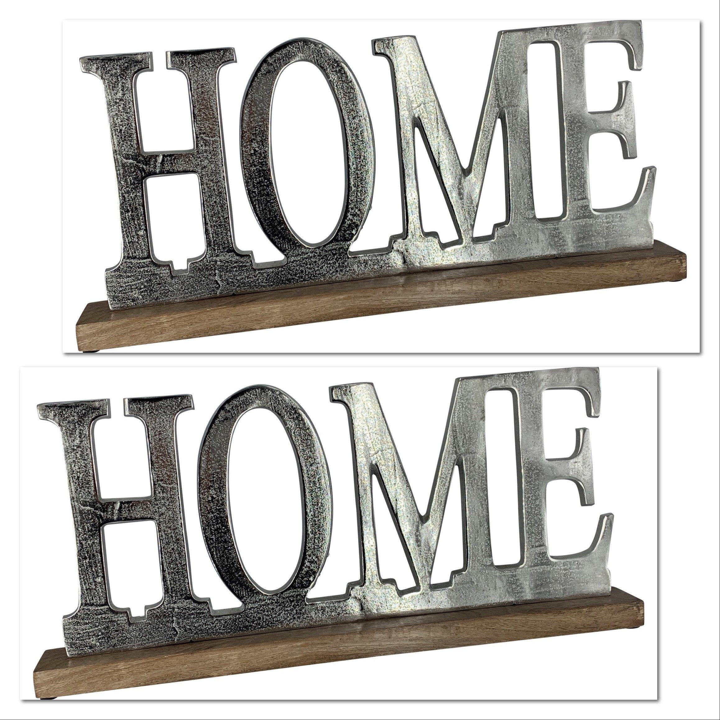 eXODA Deko-Schriftzug Home Aluminium auf Mangoholz Sockel extra Gross 48cm (Der Schriftzug zum aufstellen)