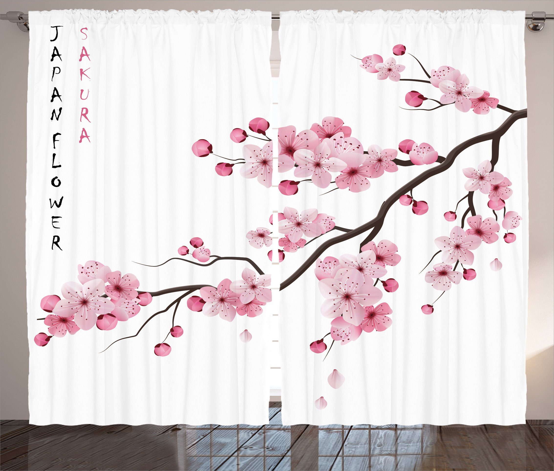 Gardine Abakuhaus, Kräuselband und Asiatisch Japanischer Vorhang Schlafzimmer Schlaufen Kirschzweig mit Haken,