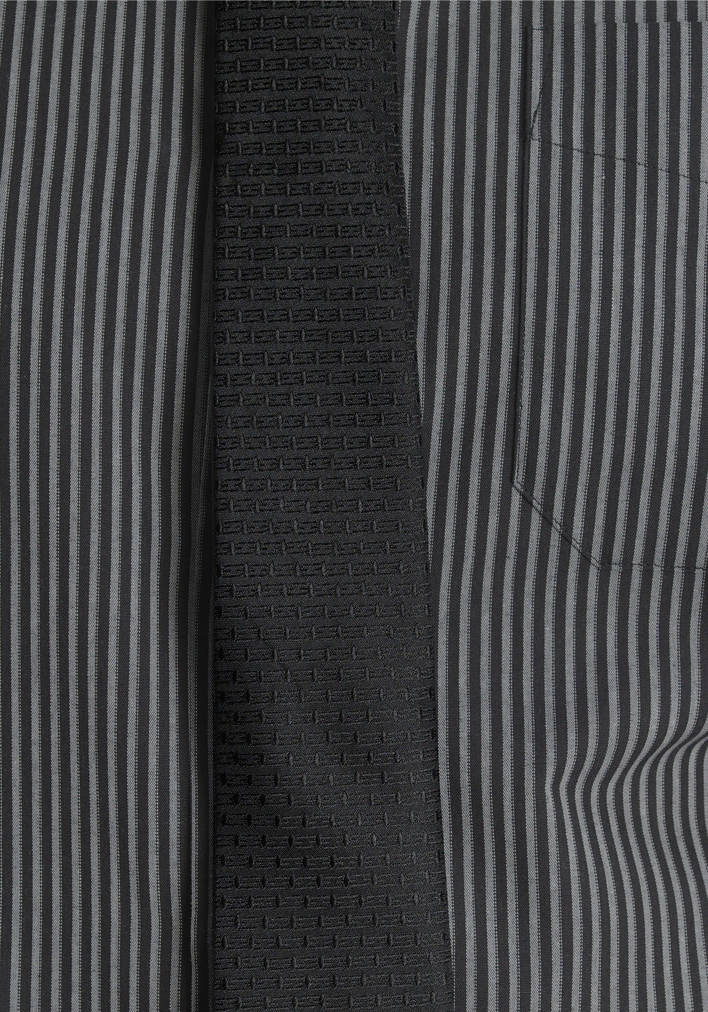 passender dunkelgrau mit World 2-tlg., Man's Brusttasche Krawatte, Kentkragen, mit (Set, Businesshemd Krawatte)
