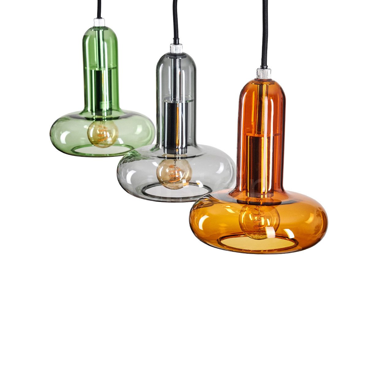 hofstein Pendelleuchte Pendellampe aus Metall/Glas in Schwarz/Bernstein/Rau günstig online kaufen