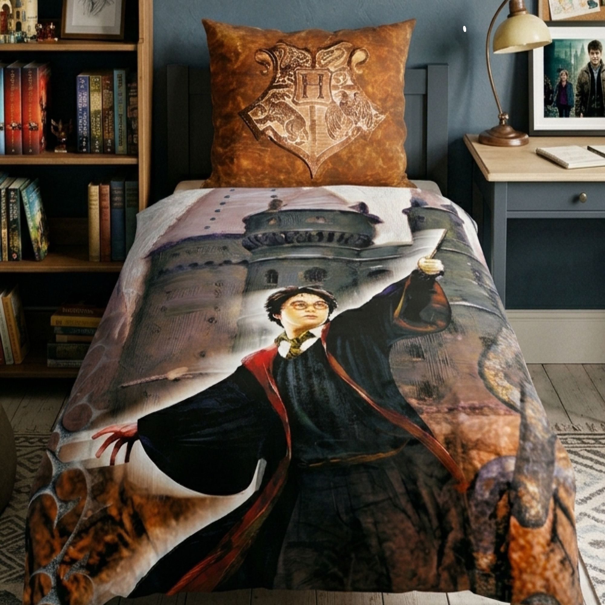 Familando Bettwäsche Harry Potter 135x200 80x80 cm kuschelig warme Winterbettwäsche, Fleece, 2 teilig, extra flauschig mit Reißverschluss, …