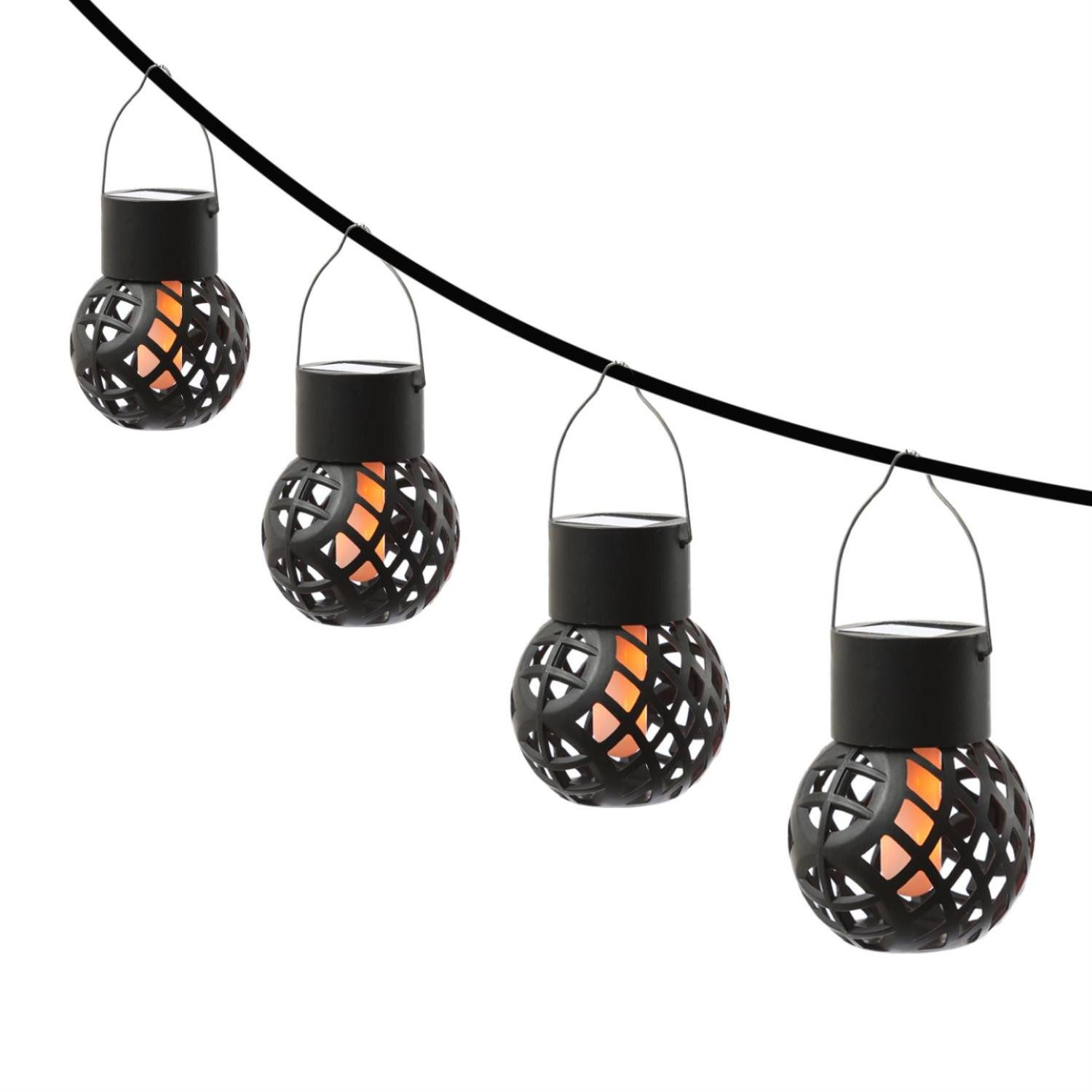 LED Solarleuchte LED Solar Hängeleuchte Feuerball Kugelleuchte mit Flammeneffekt 4St.