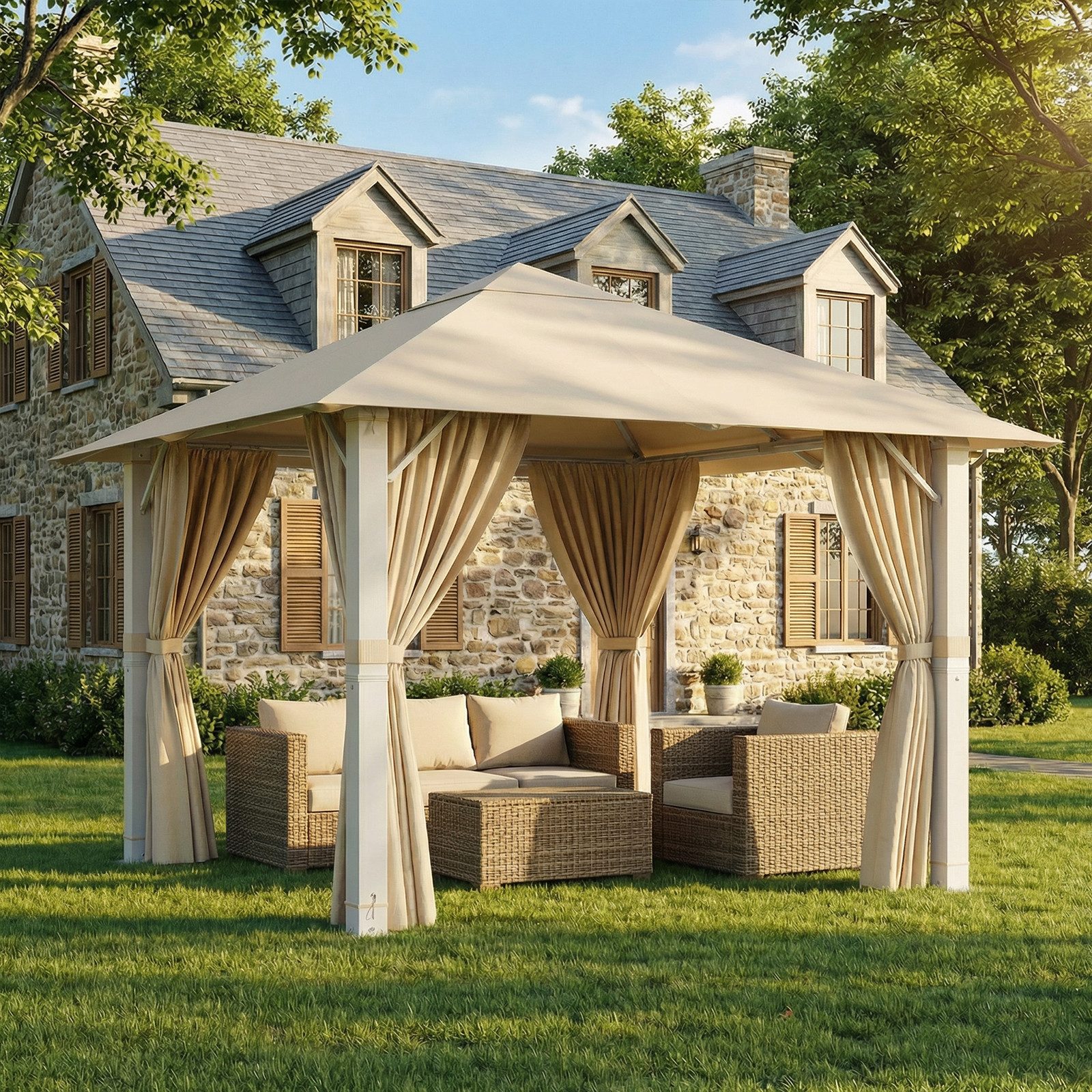 GUNJI Pavillon Großes 3*3m/3*4m wasserdichtes Gartenzelt Patio Gazebo Partyzelt, (Dickes Aluminiummaterial Rostfrei UV-beständig Kann 4-10 Personen beherbergen), Gartenpavillon mit Seitenteilen, für Garten, Terrasse, Pool
