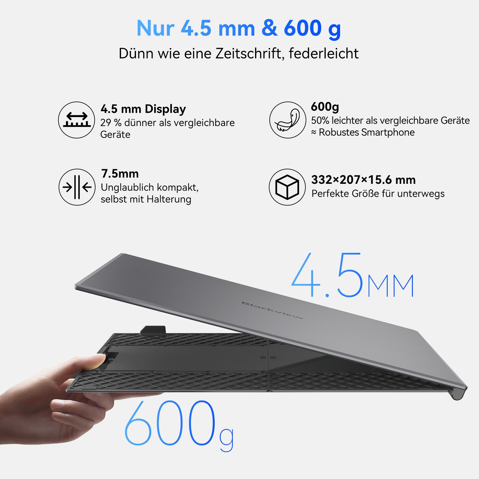 blackview 14 Zoll FHD Gaming Monitor SCM6, Ultra-dünne, LCD, IPS, 1920x1080 Portabler Monitor (1920x1080 px, Full HD, IPS, 600g, 180°, 13,3-17,3 Zoll & Windows/Mac/Android/Chrome-Kompatibilität)