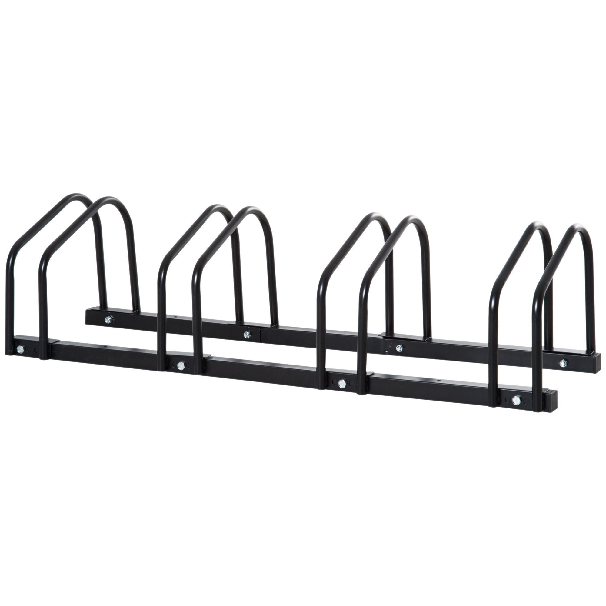 HOMCOM Fahrradständer Radständer Mehrfachständer Aufstellständer Fahrrad Ständer Schwarz (Set, 1-St., Boden- und Wandmontage Stahl bis 4 Fahrräder), 110L x 33B x 27H cm