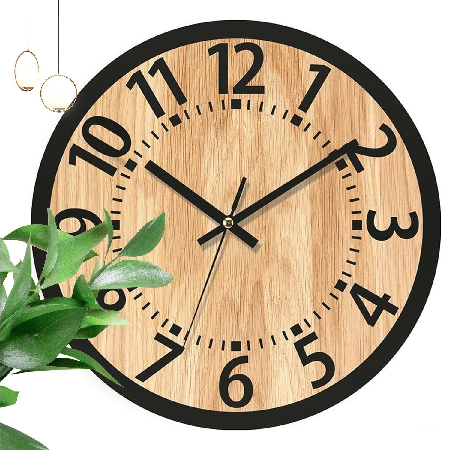 OKWISH Wanduhr Rund Holz Wand Uhr modern Leise Uhr ohne Ticken 34CM (Große günstig online kaufen