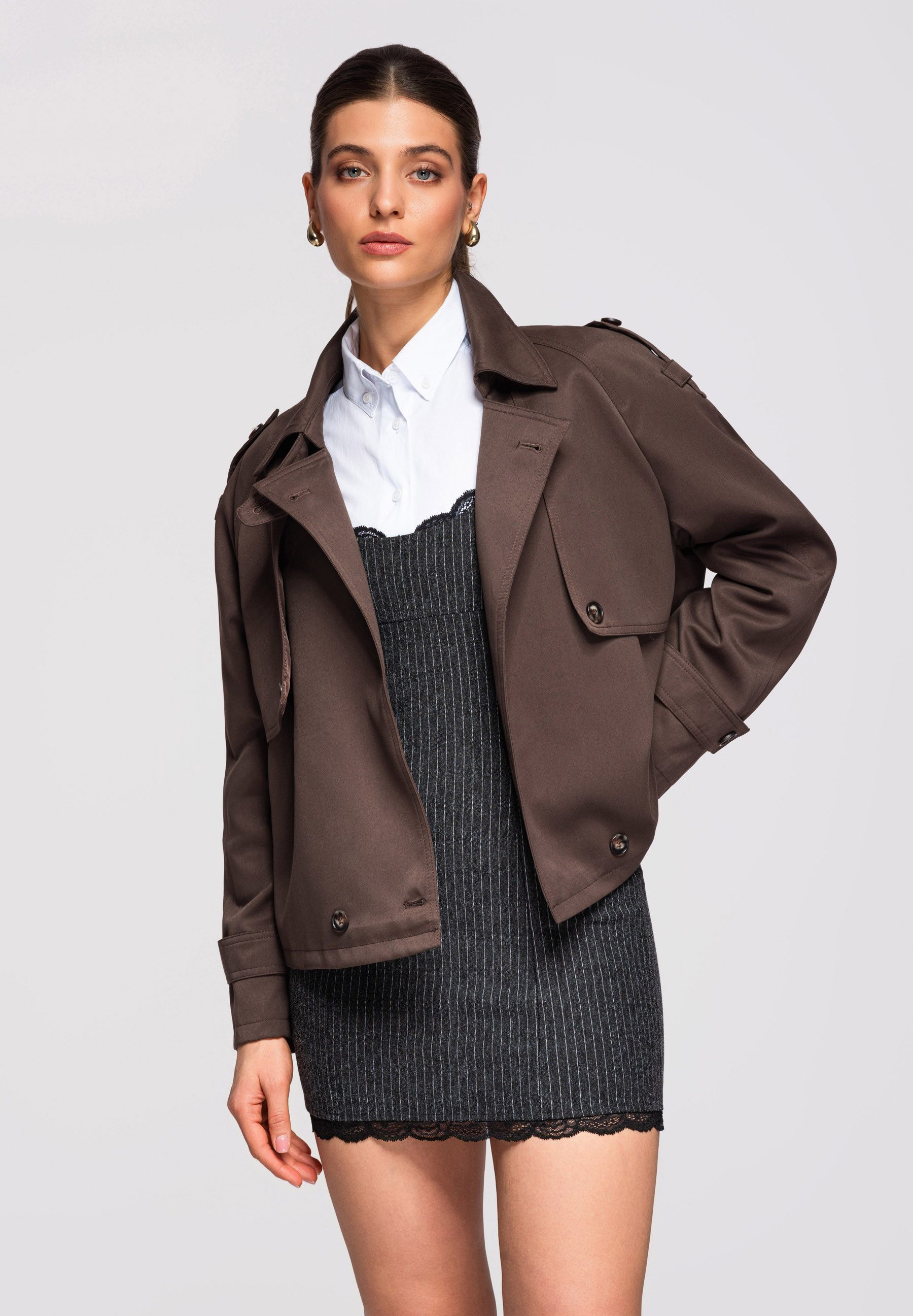 OMBRE Trenchcoat Kurze Damenjacke im modernen Trench-Stil