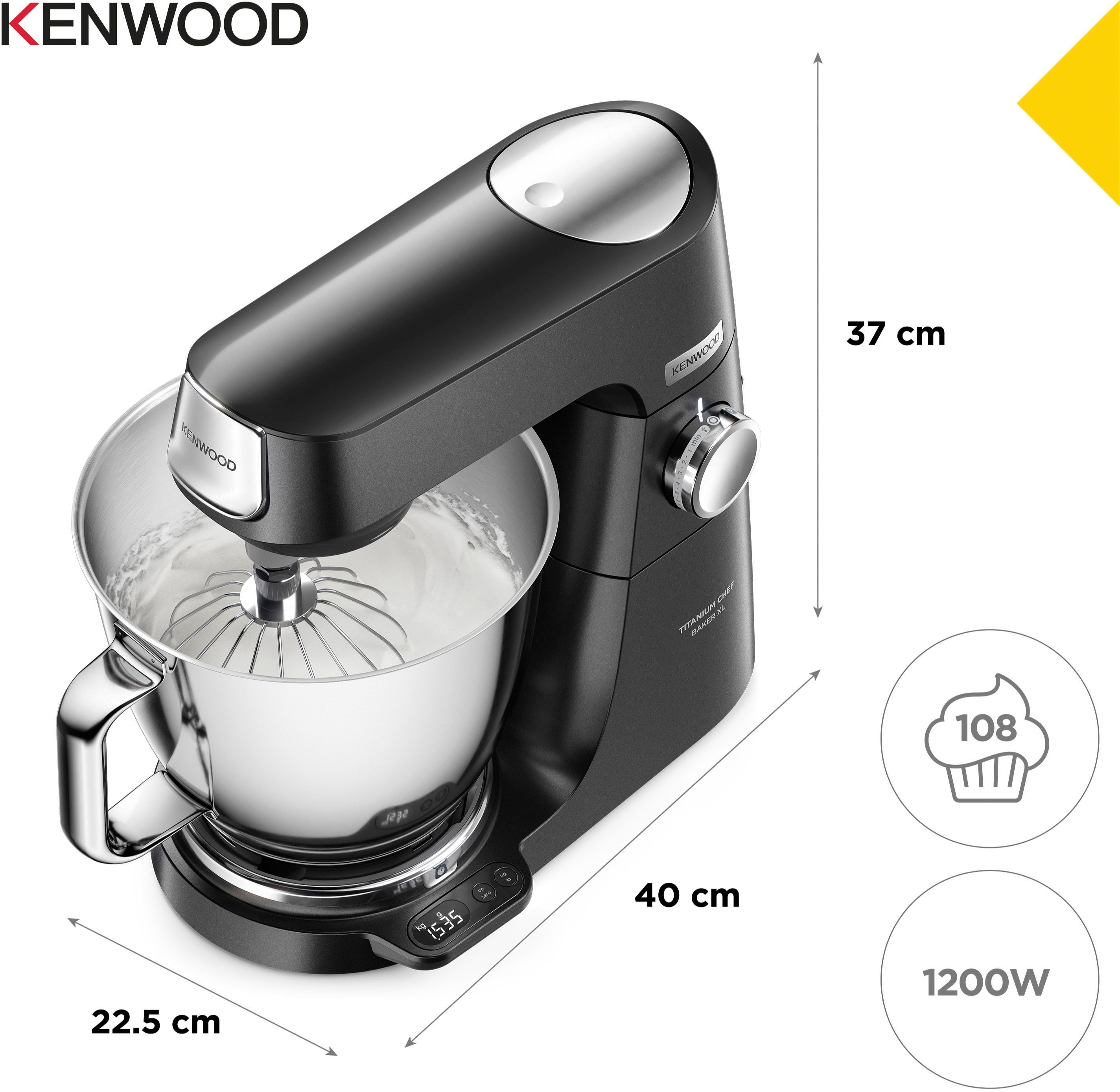 KENWOOD Küchenmaschine Titanium Chef 319,-", XL KVL85.004BK, l 7 W, Schüssel, AT340 1200 UVP Gratis Gratis: Baker Mixaufsatz KAH359GL+Schnitzelwerk Wert Zubehör