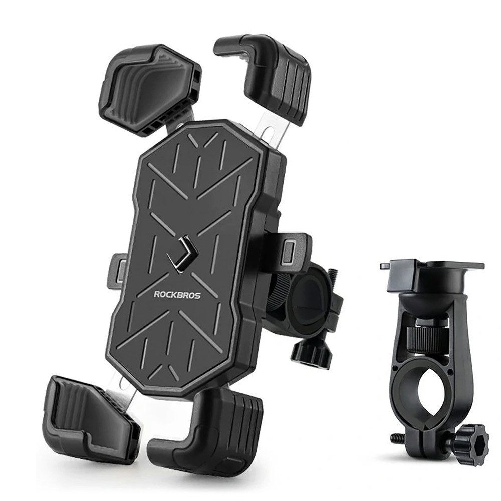 ROCKBROS Handy-Halterung Fahrradhalterung Lenkerhalterung Smartphonehalter, (bis 7.2 Zoll, Spar-Set, 1-tlg., bis 7,2 Zoll drehbar, 360° drehbar, Eckverriegelung, Silikonschutz)