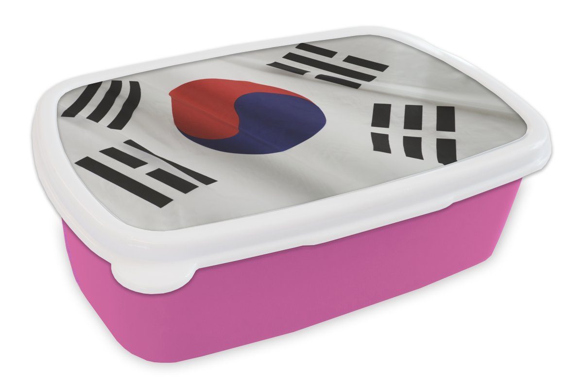 MuchoWow Lunchbox Nahaufnahme der Flagge von Südkorea, Kunststoff, (2-tlg), Brotbox für Erwachsene, Brotdose Kinder, Snackbox, Mädchen, Kunststoff rosa