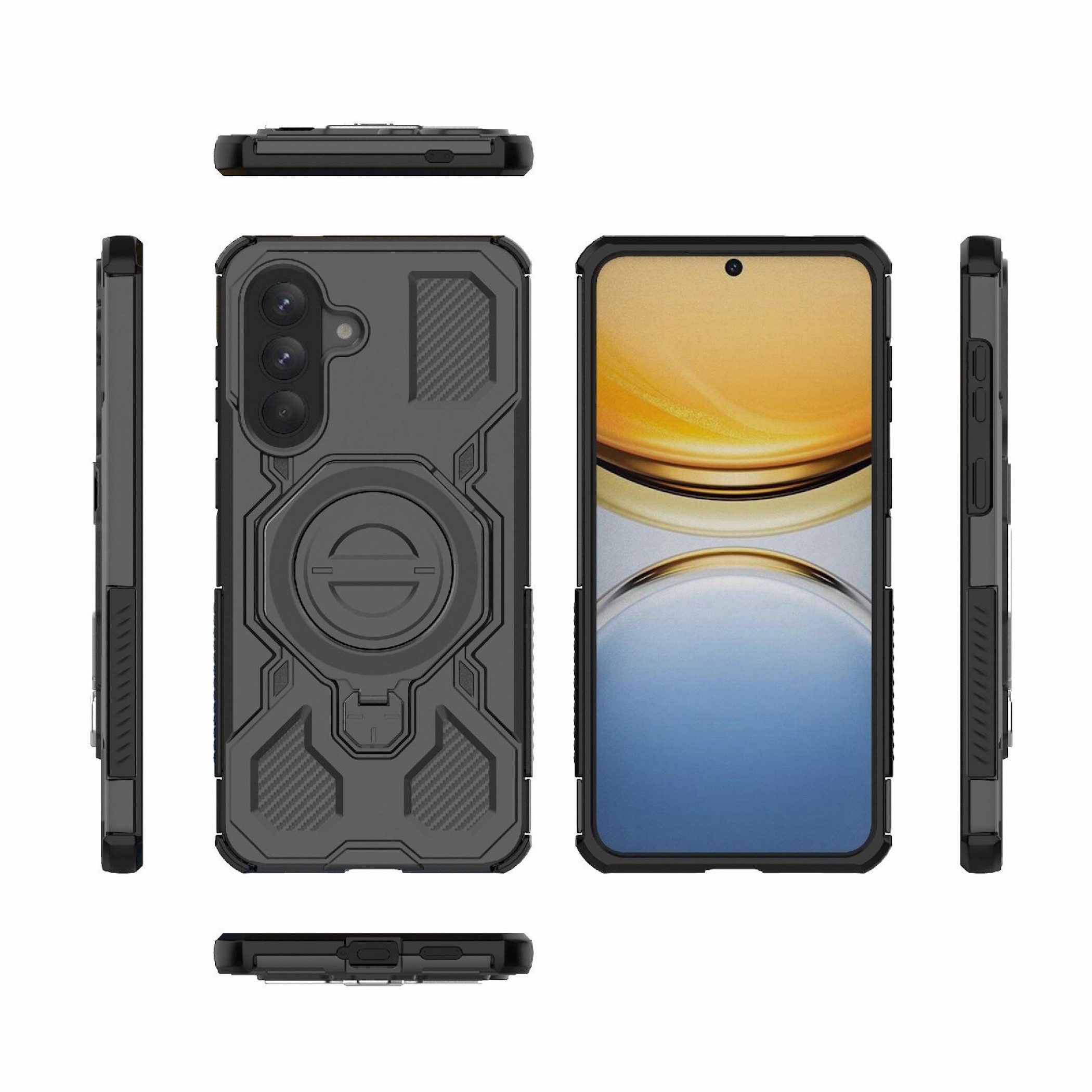 Wigento Handyhülle Für Samsung Galaxy A57 5G MagSafe 360 Drehring Schutz Hülle Schwarz, MagSafe 360 Grad Ring Series Hybrid Schutzhülle