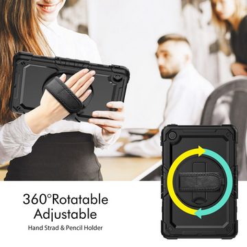 Wigento Tablet-Hülle Für Lenovo M10 Plus 10.6 3. Gen 2022 aufstellbare Outdoor Hybrid Schwarz 360 Grad mit Trage Gurt Halte-Band Tablet Tasche Etuis Cover Case Schutz Robust Neu