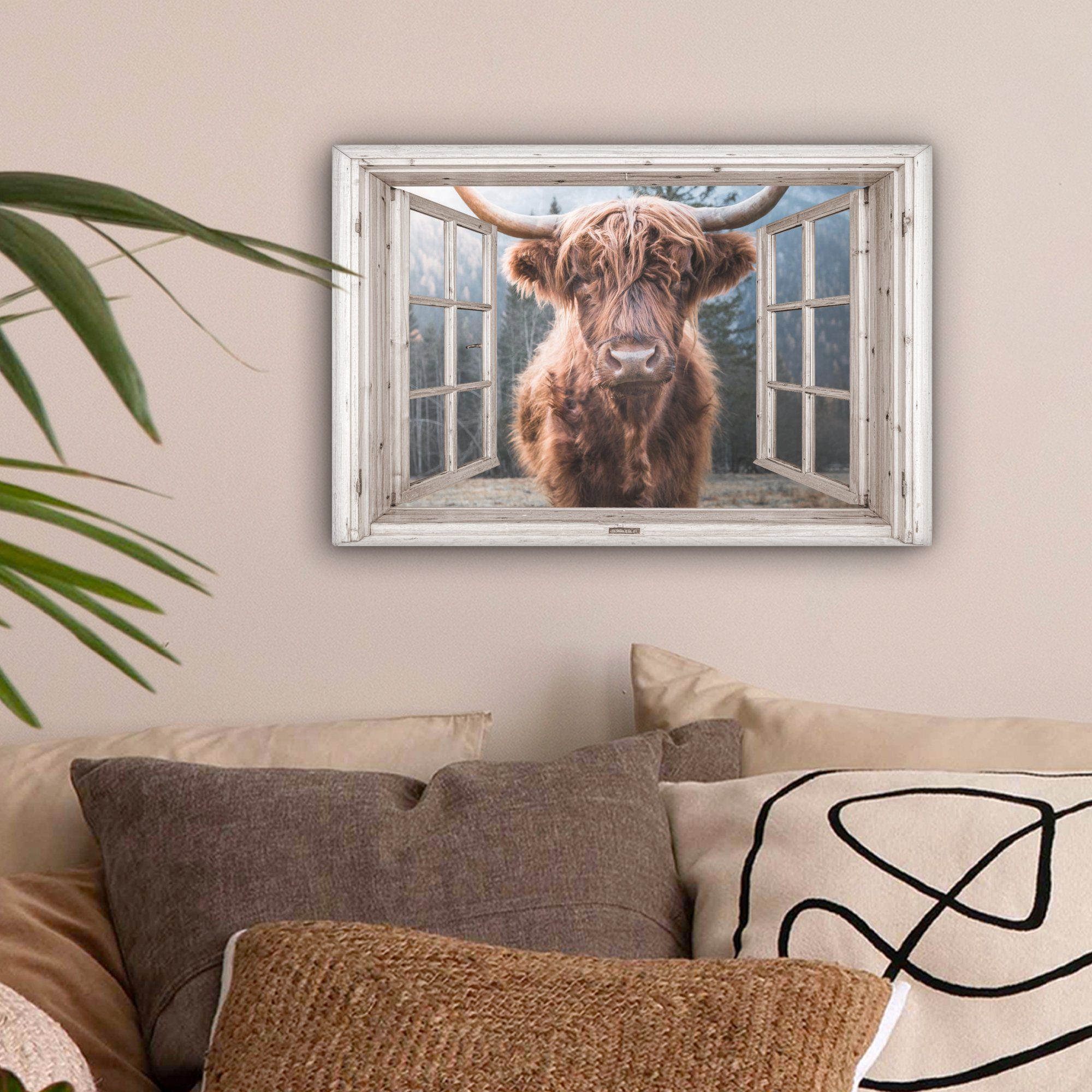 OneMillionCanvasses® Leinwandbild Schottischer Highlander - Kuh - Berg - Au günstig online kaufen