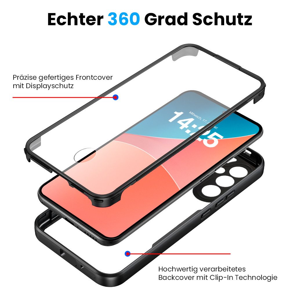 Tec-Expert Handyhülle 360 Grad Hülle für Samsung Galaxy A55 5G 6.6 Zoll, 6.6, Rundum Schutz Cover Case Hülle robust