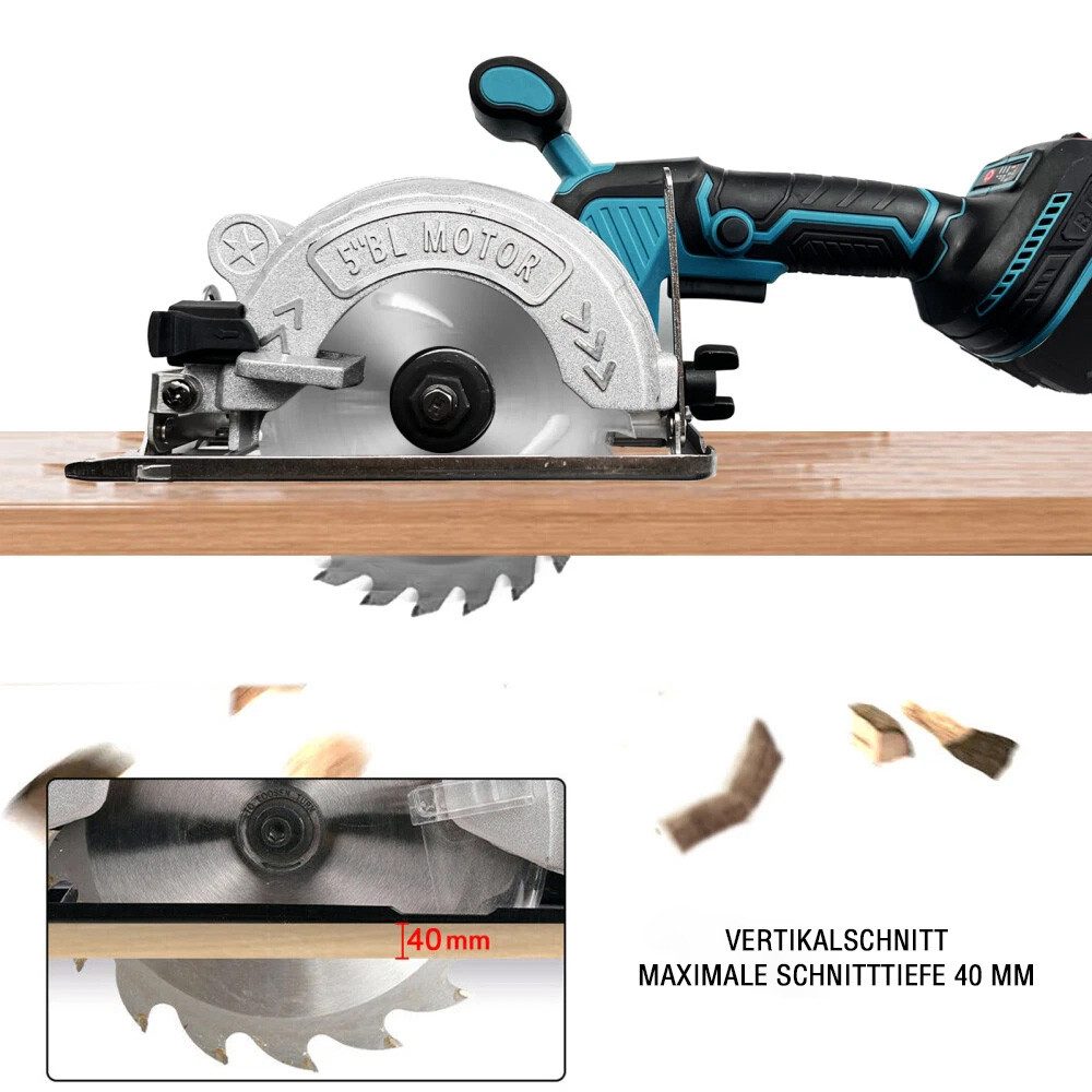 PODOFO Akku-Handkreissäge 5" Bürstenlose Akku-Kreissäge, Ohne Akku, Geeignet zum Schneiden von Holz, Metall, Fliesen und PVC