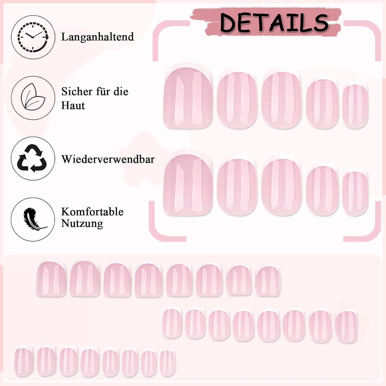 LuxusKollektion Kunstfingernägel Kunstnägel Kurz Quadratisch Presson French White 1 ml (1er Pack) – Bild 3 von 5