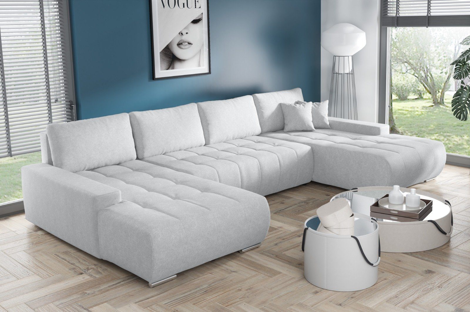 Compleo Ecksofa mit Schlaffunktion aus Velourstoff günstig online kaufen