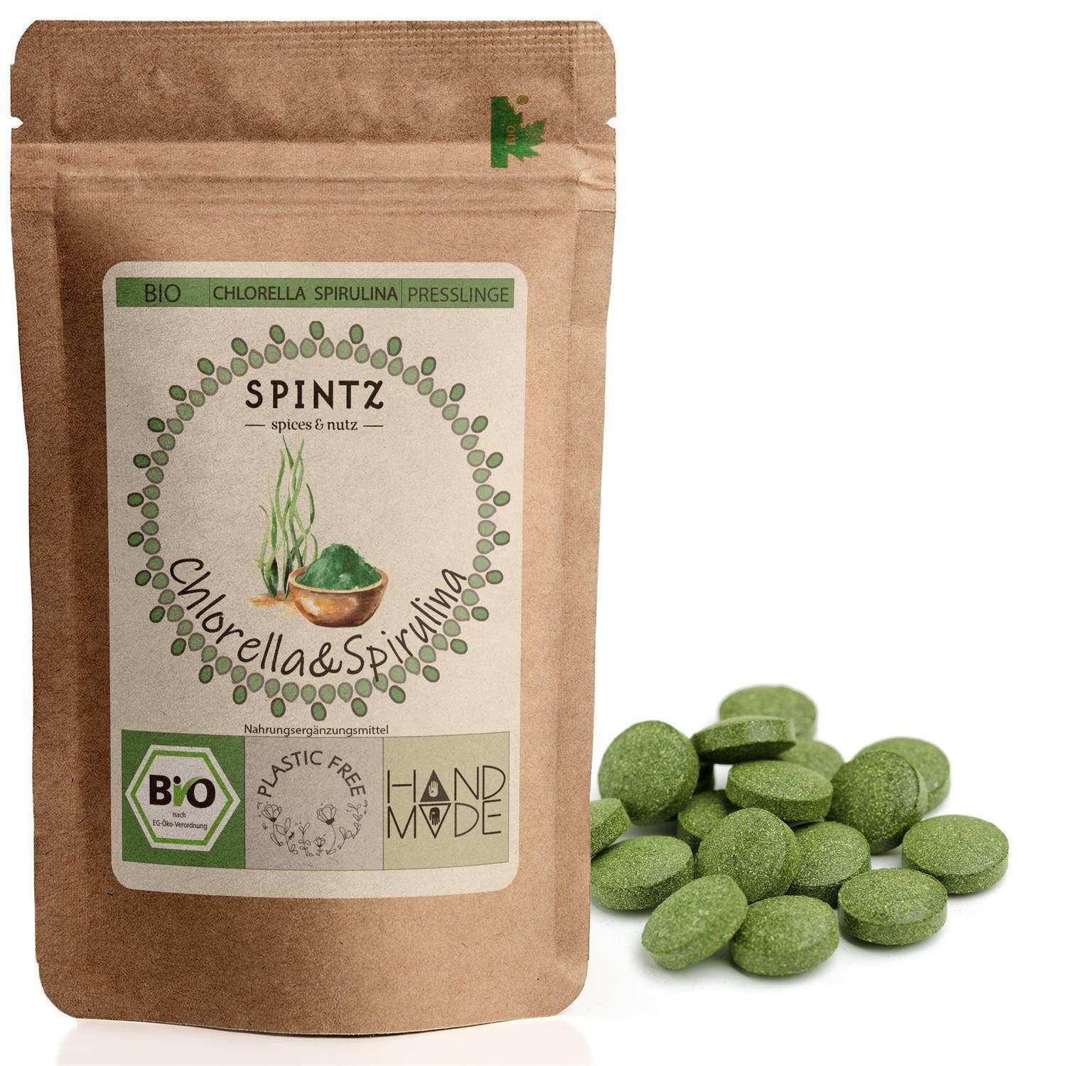 SPINTZ Bio Chlorella Spirulina Presslinge 3 x 3 Tabletten täglich mit ausreichend Wasser, 1 er 200 St., 100 g