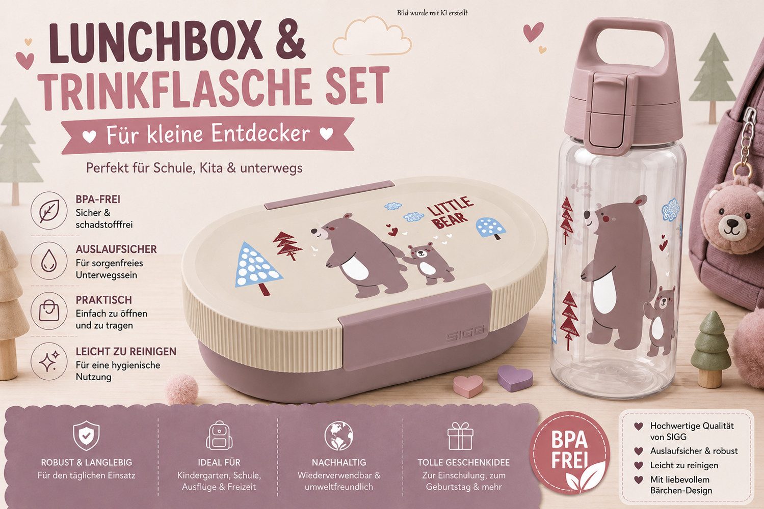 Sigg Lunchbox SIGG Brotdose Lumo + Trinkflasche Viva One - Schule & Kindergarten, (Auslaufsichere Trinkflasche und robuste Lunchbox – langlebig), ideal für Pausenbrot, Obst und Snacks in Schule