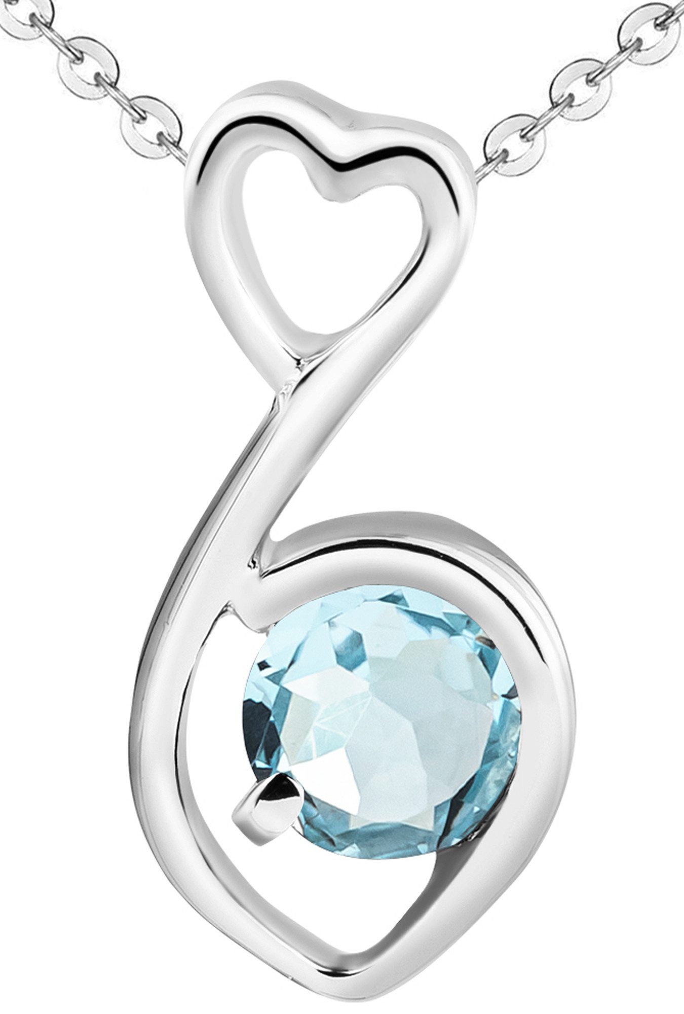 Limana Herzkette echter Edelstein blau Topas 925 Silber Herz Halskette Damen Frauen (inkl. Herz Geschenkdose und Tasche), Schmuck Liebesgeschenk Liebe Geschenk für Freundin Mutter Oma