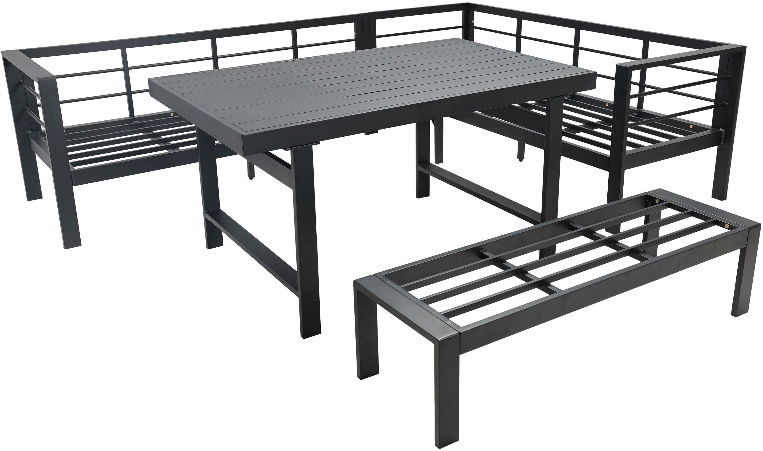 KONIFERA Gartenlounge-Set New Jersey, (Set, 14-tlg., 2x Sofa, 1x Bank, 1x Tisch, 3x Sitzauflage, 7x Rückenkissen), bestehend aus 2 Sofas, 1 Bank, 10 Sitz- und Rückenkissen, 1 Tisch