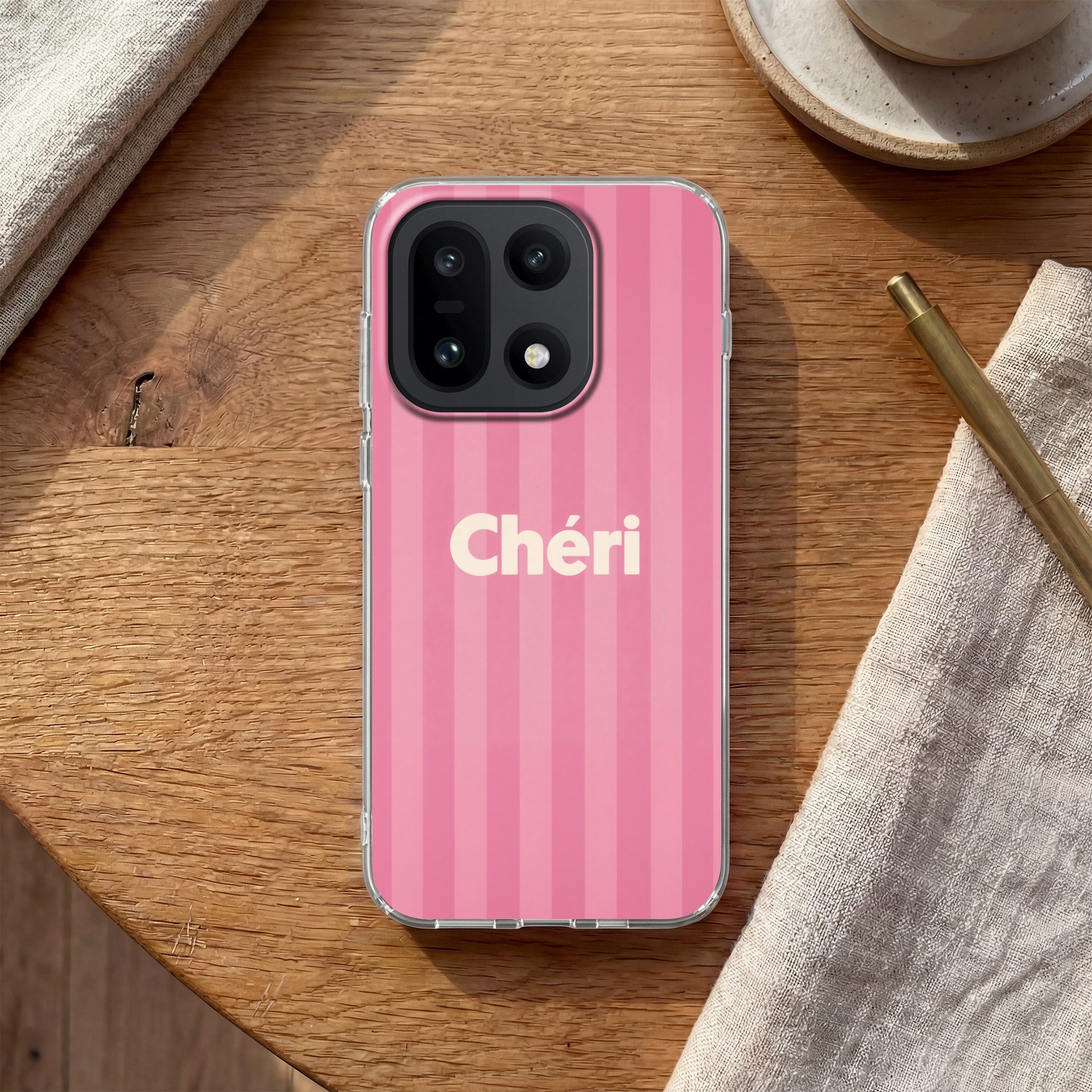 MuchoWow Handyhülle für OnePlus 15 Gestreift - Rosa - Chéri, Phone Case, Silikon, Schutzhülle Dünn