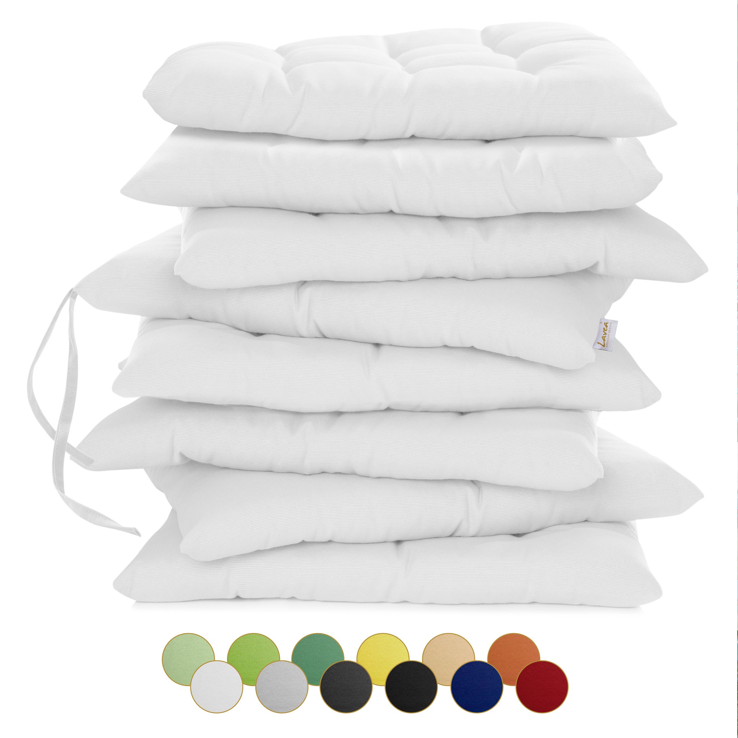 Lavea Stuhlkissen MONACO - weich gepolsterten Sitzkissen Set (4er & 8er), 40x40x3 cm, mit Stoffbändern, Indoor & Outdoor, für Garten & Balkon